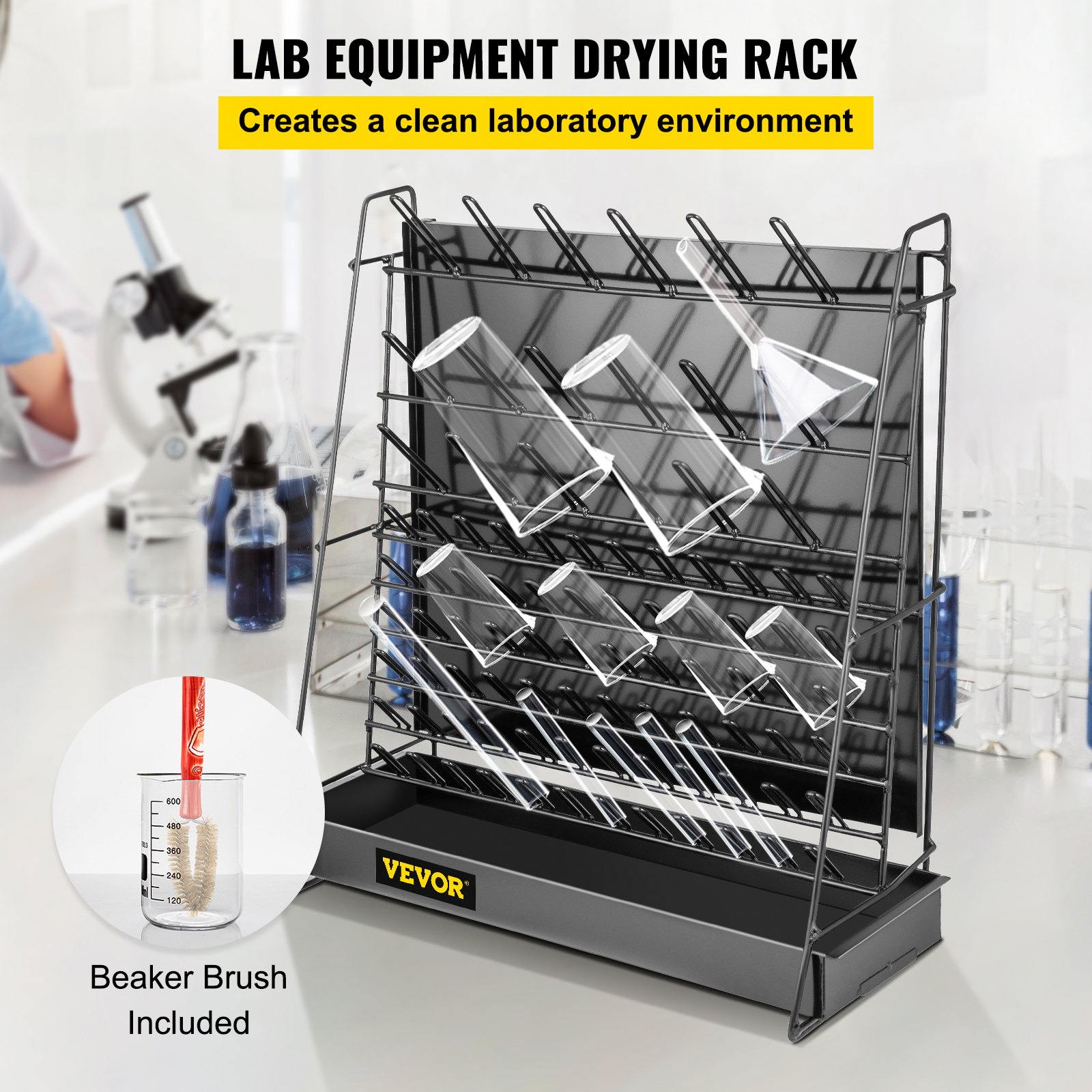 VEVOR Drying Rack for Lab 90 Pegs Lab Glassware Rack Steel Wire ...