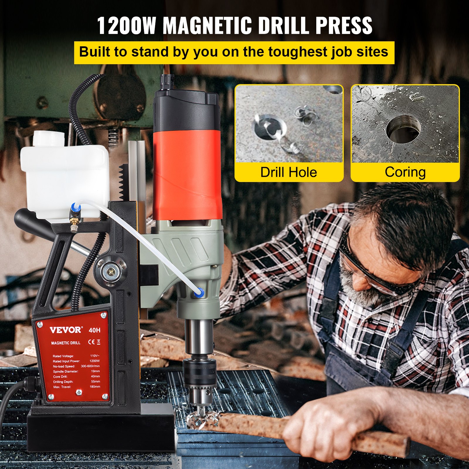 VEVOR Mag Drill Press Electric Drill 1200W 1.57" Base Drill VEVOR US