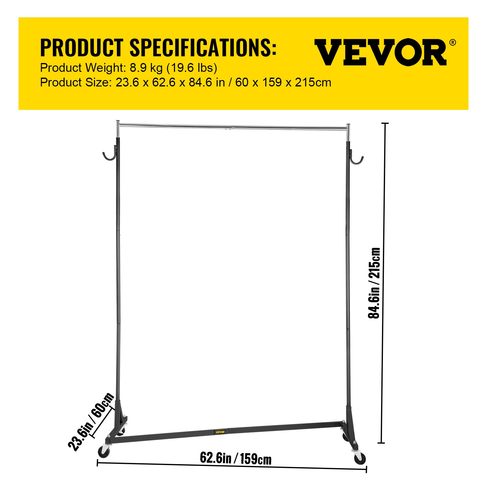 VEVOR Z Rack, Industrial Grade Z Base Garment Rack, Height Adjustable