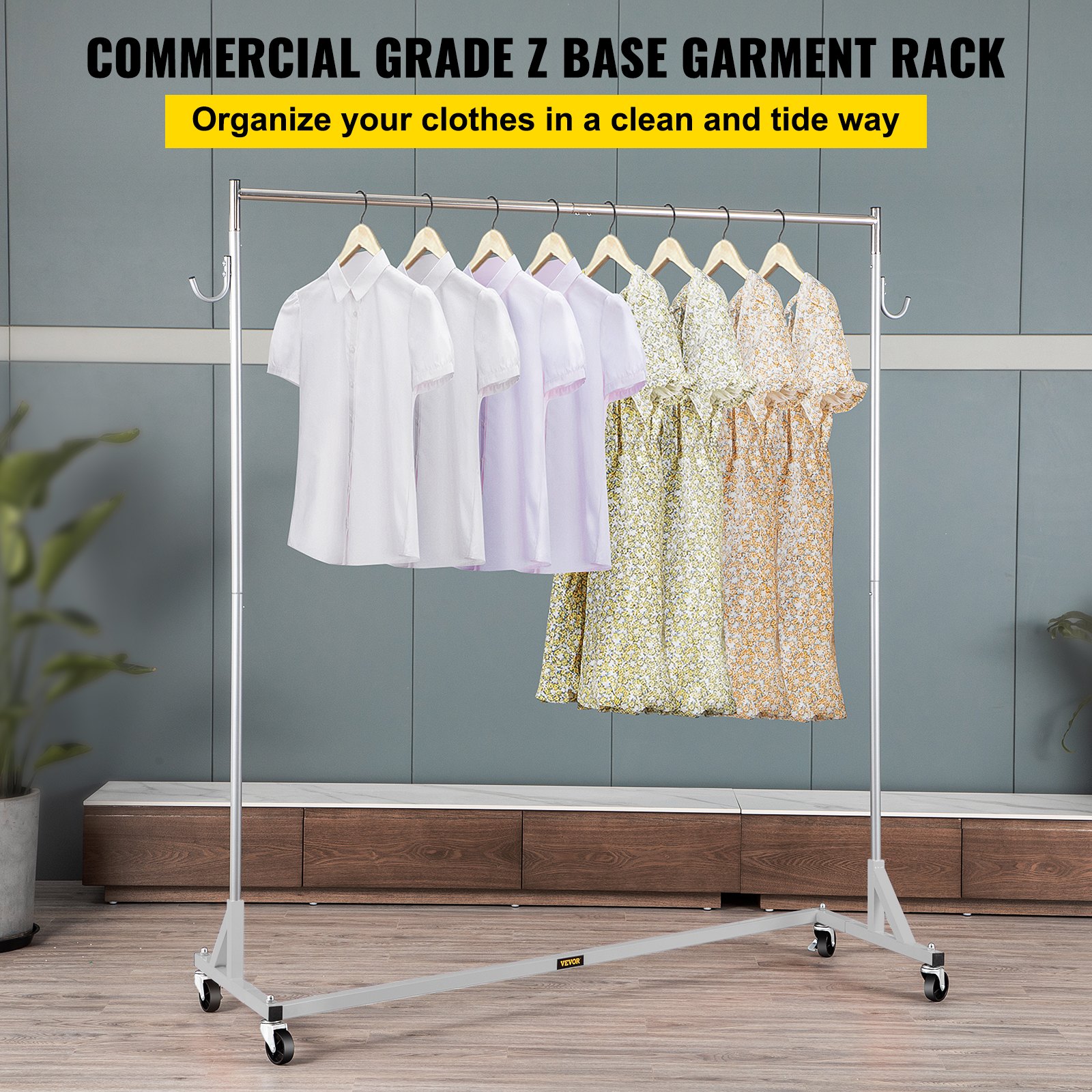 VEVOR Z Rack, Industrial Grade Z Base Garment Rack, Height Adjustable
