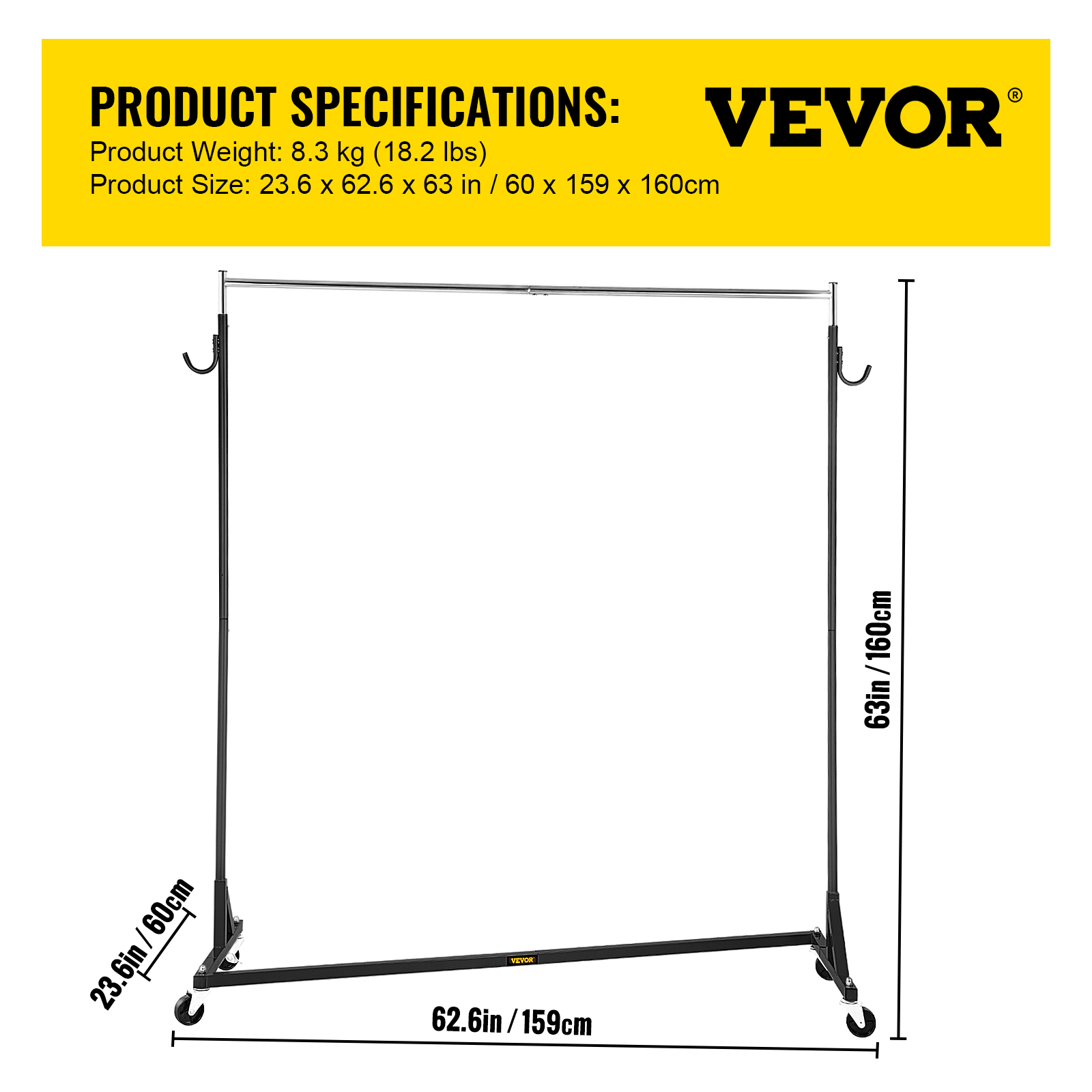 Vevor Ztruck Clothing Rack Rolling Garment Z Rack Lockable Casters