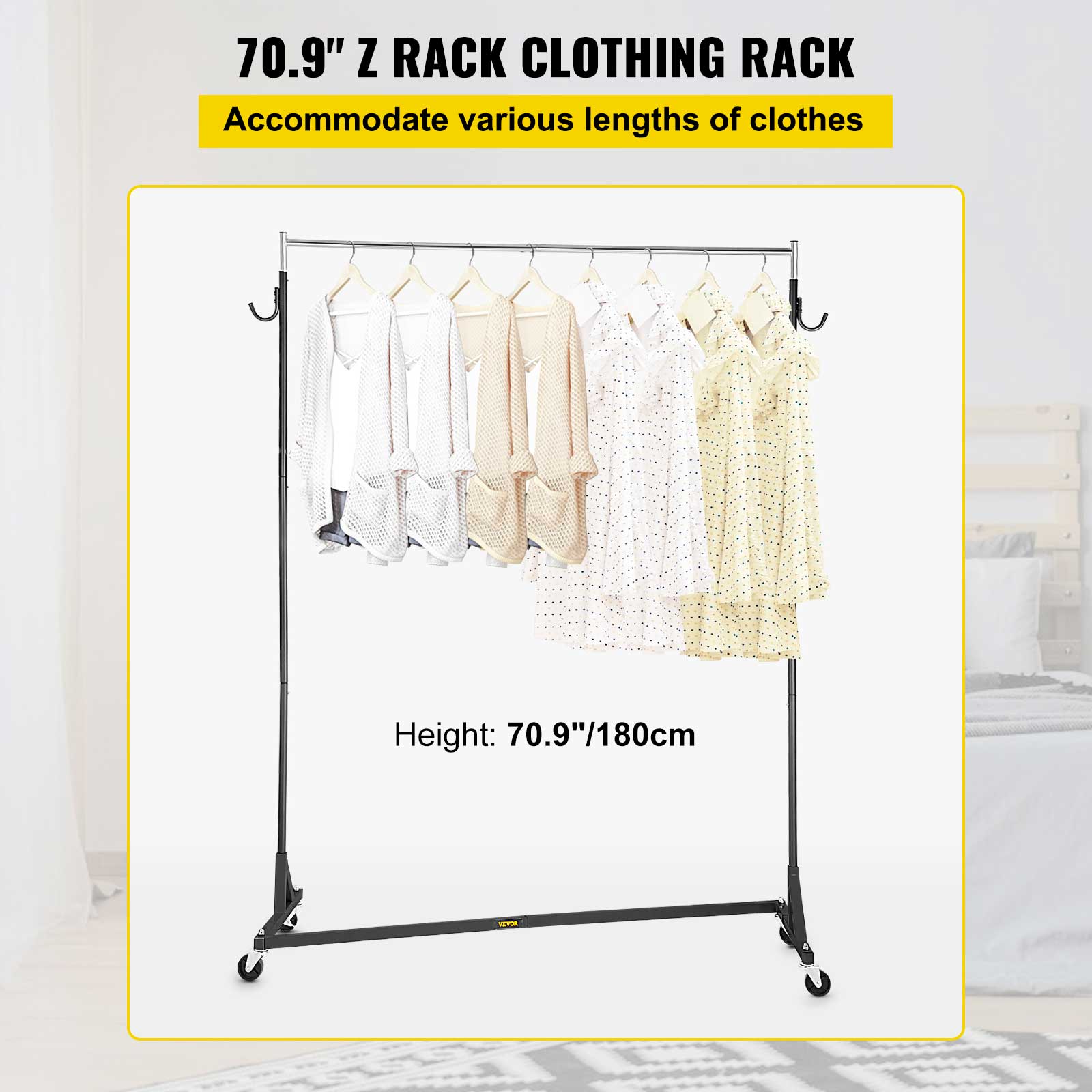 VEVOR Z Rack, Industrial Grade Z Base Garment Rack, Height Adjustable