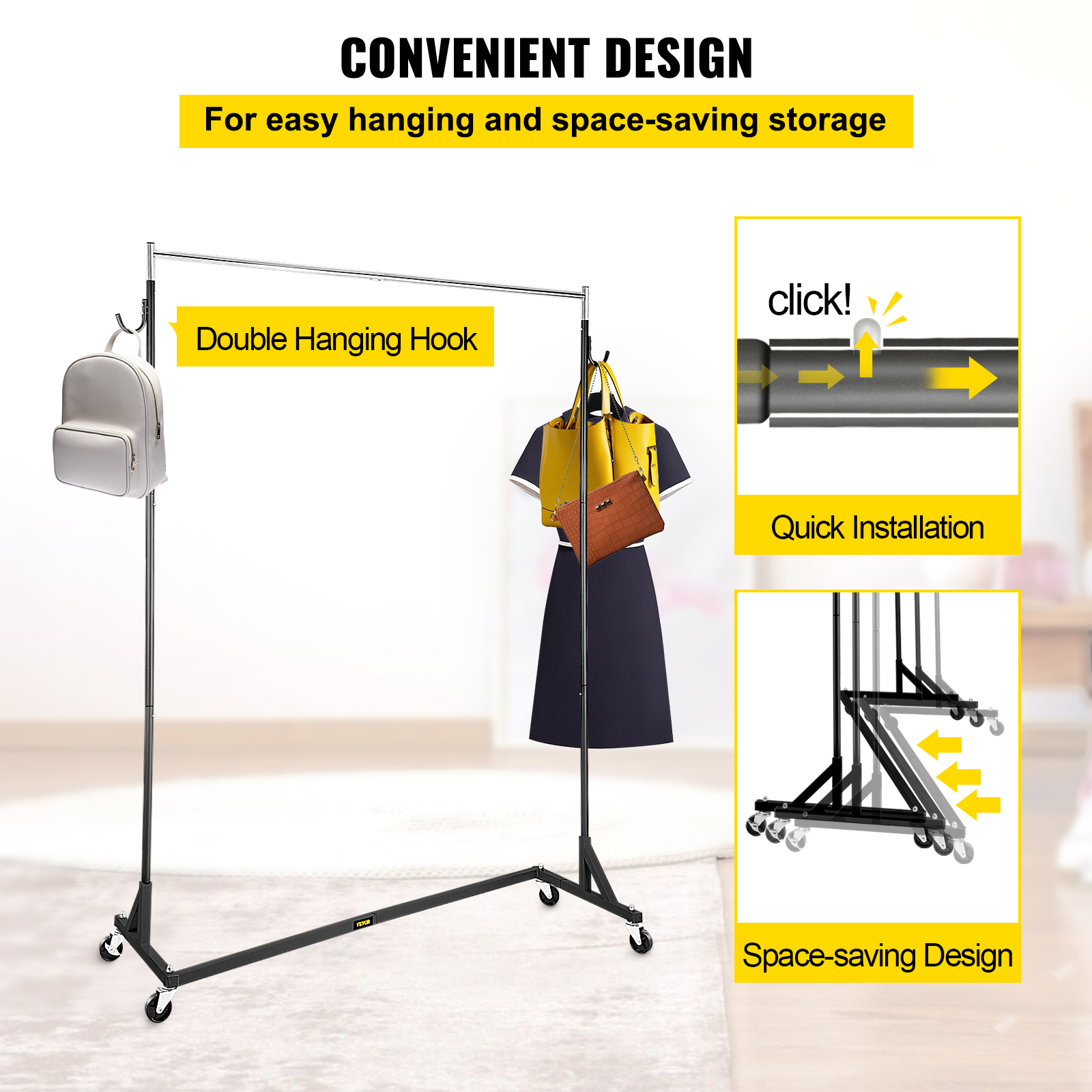 VEVOR Z Rack, Industrial Grade Z Base Garment Rack, Height Adjustable