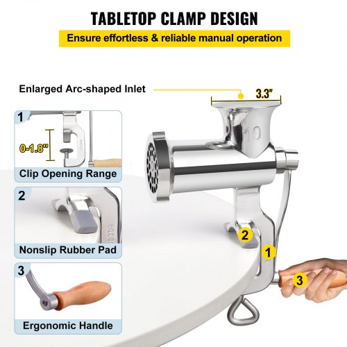 VEVOR Manual Meat Grinder, All Parts Stainless Steel, Hand Operated