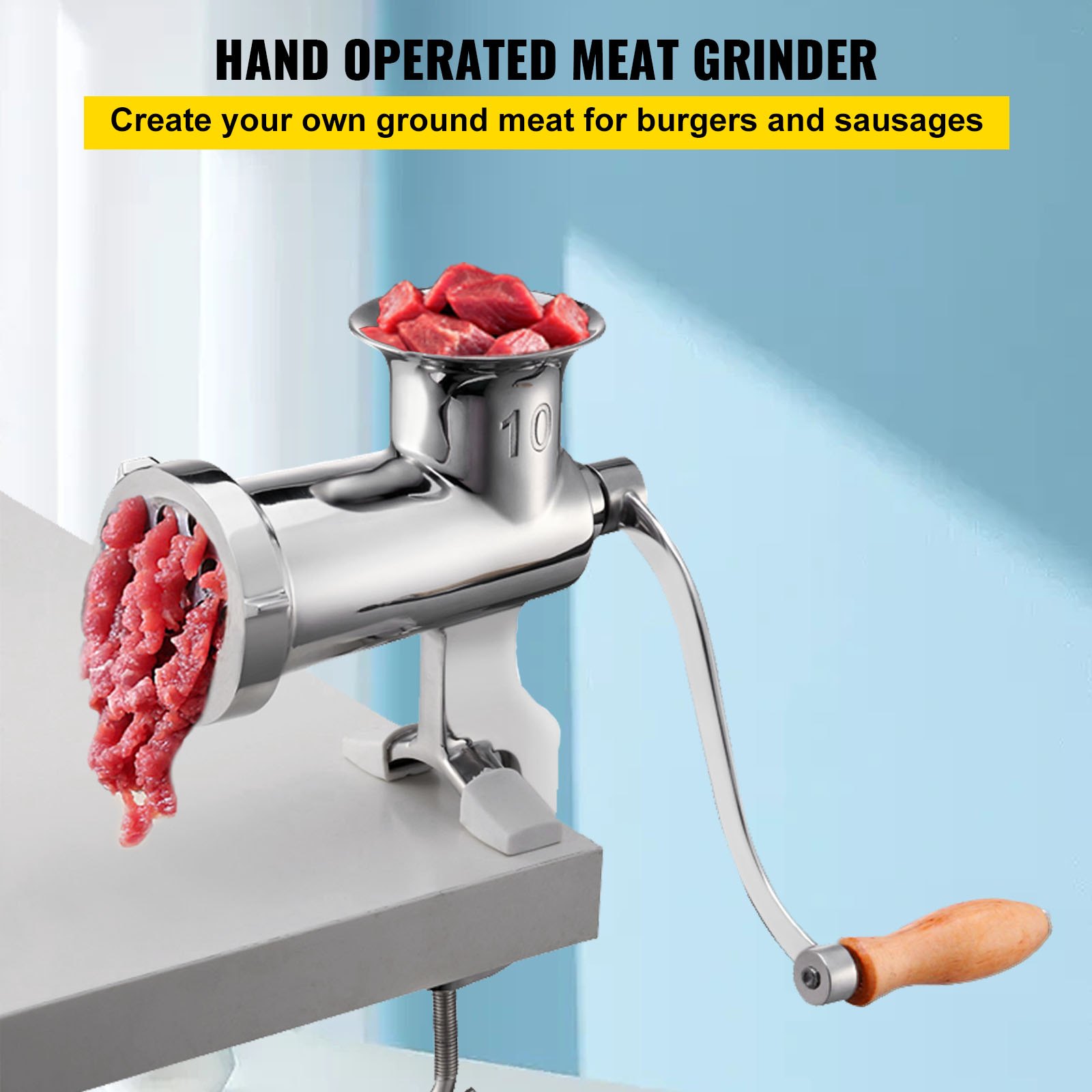 VEVOR Manual Meat Grinder, All Parts Stainless Steel, Hand Operated