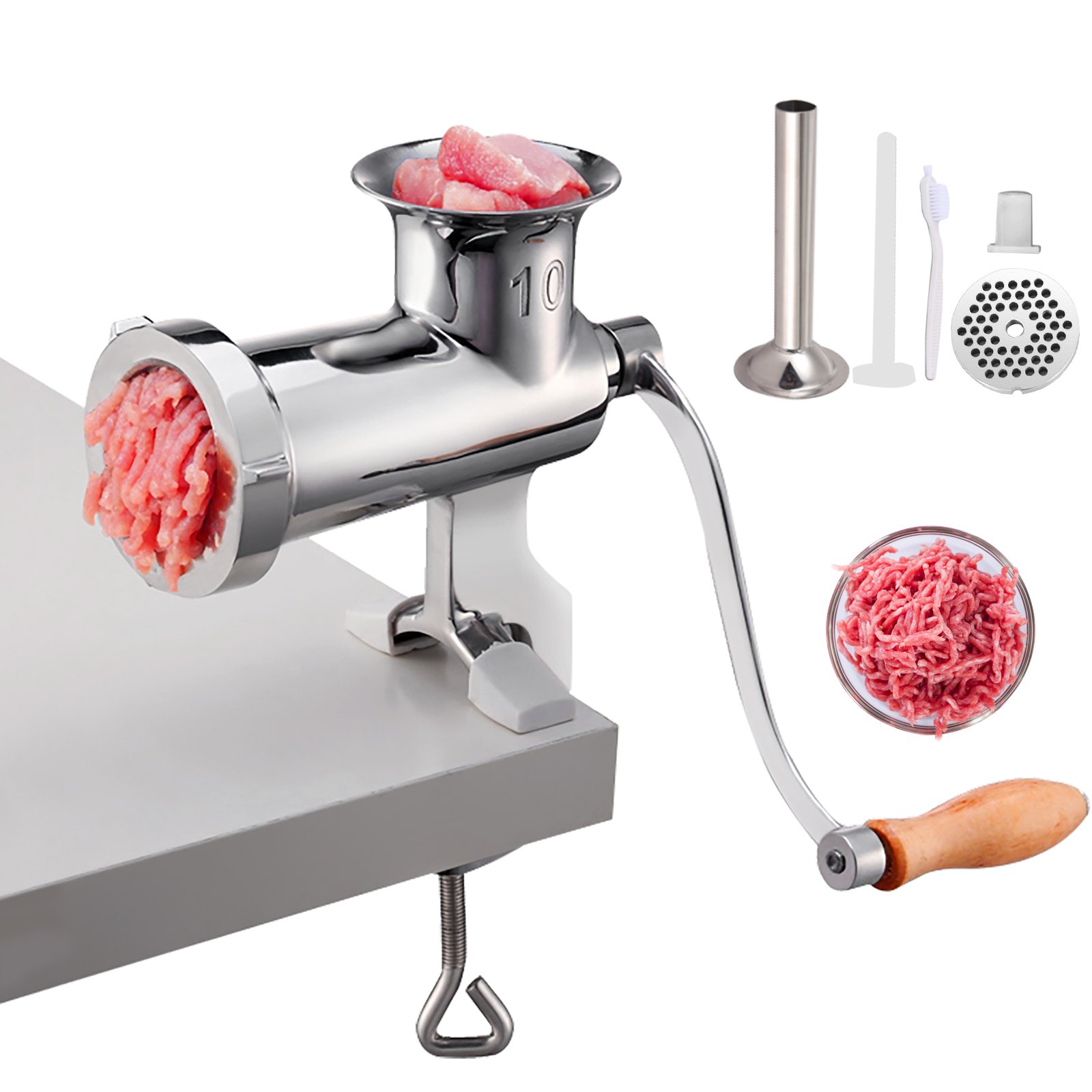 VEVOR Manual Meat Grinder, All Parts Stainless Steel, Hand Operated Meat Grinding Machine with