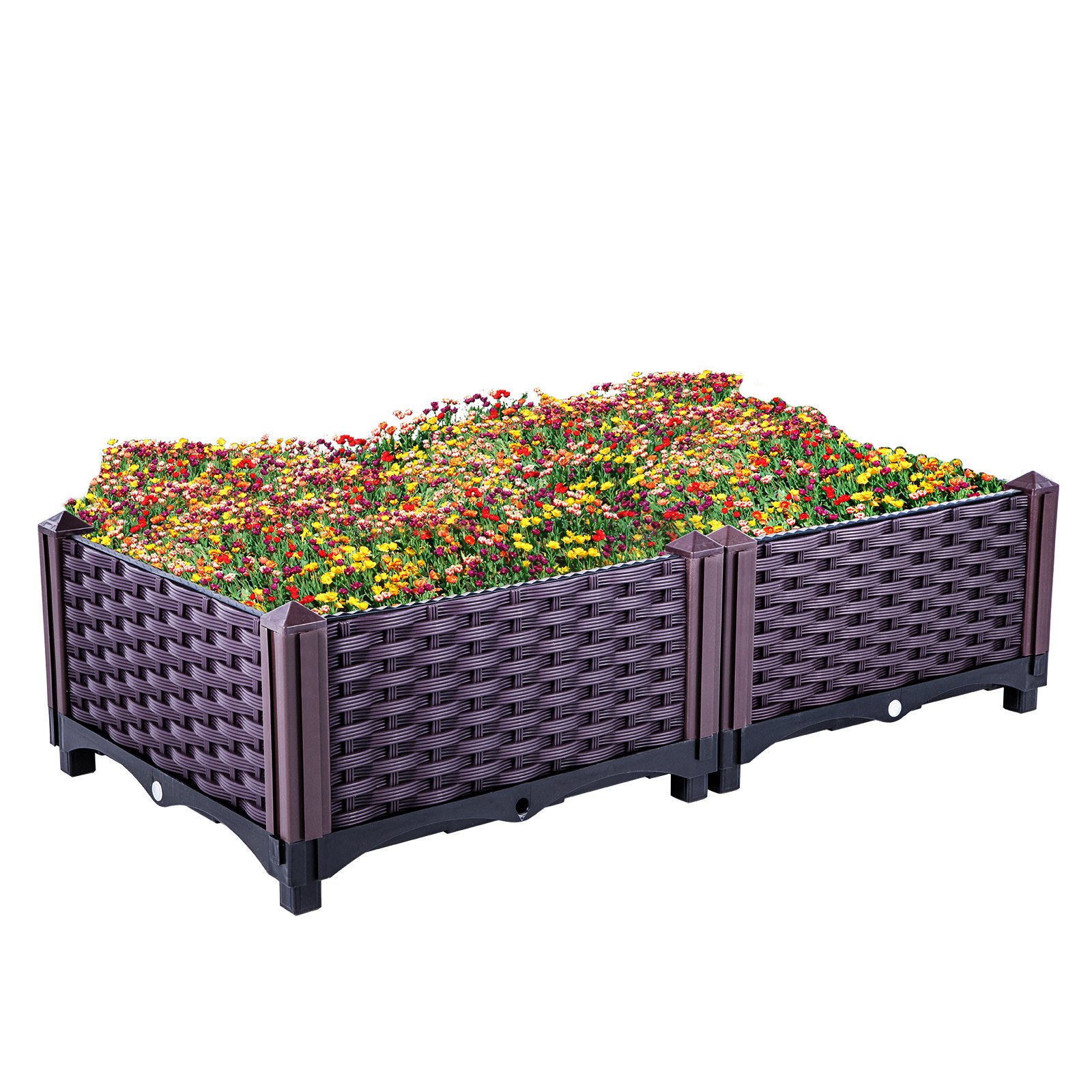 VEVOR Plastic Raised Garden Bed, 9" H Flower Box Kit, Brown Rattan