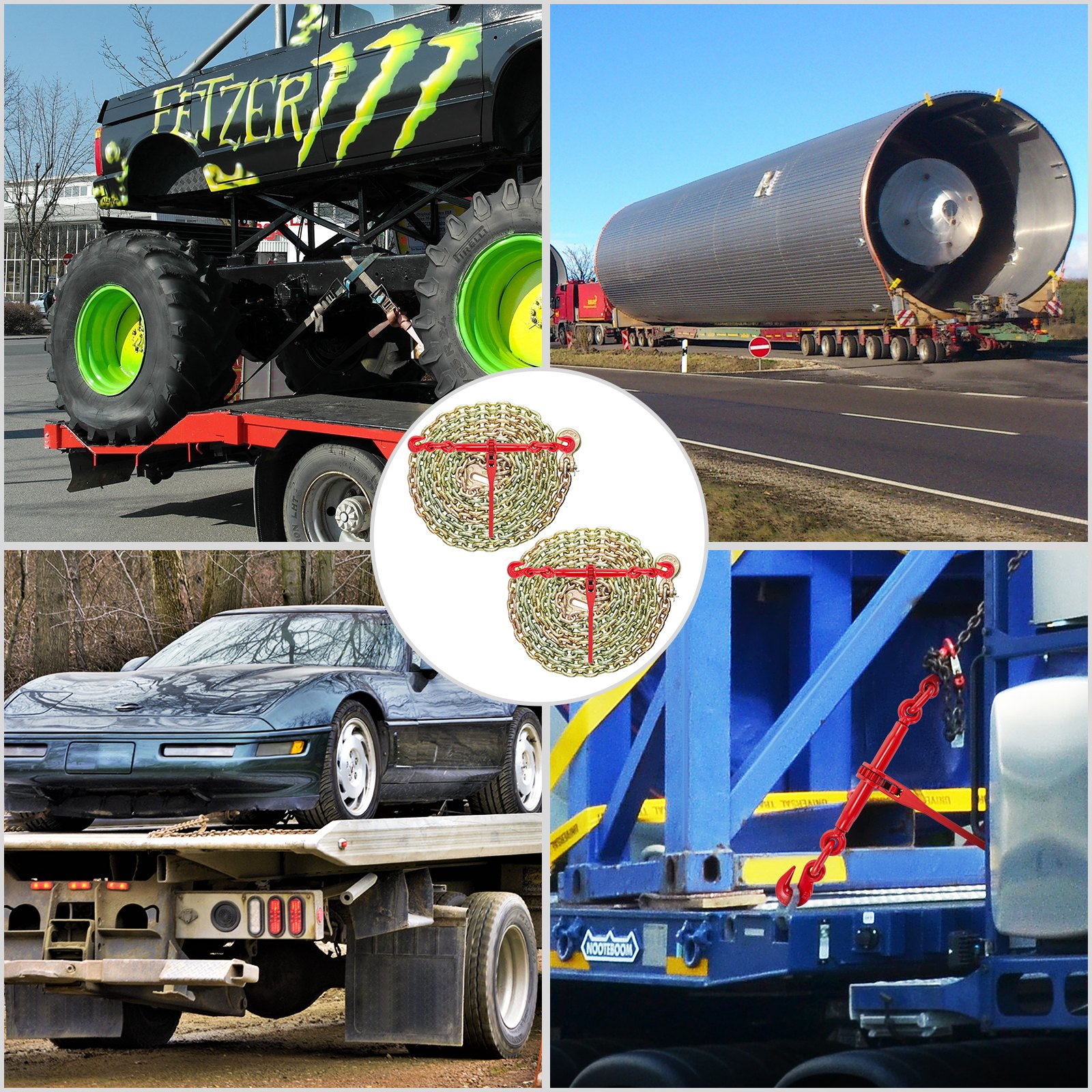 VEVOR Chain and Binder Kit, 5/16in3/8in Ratchet Load Binders with