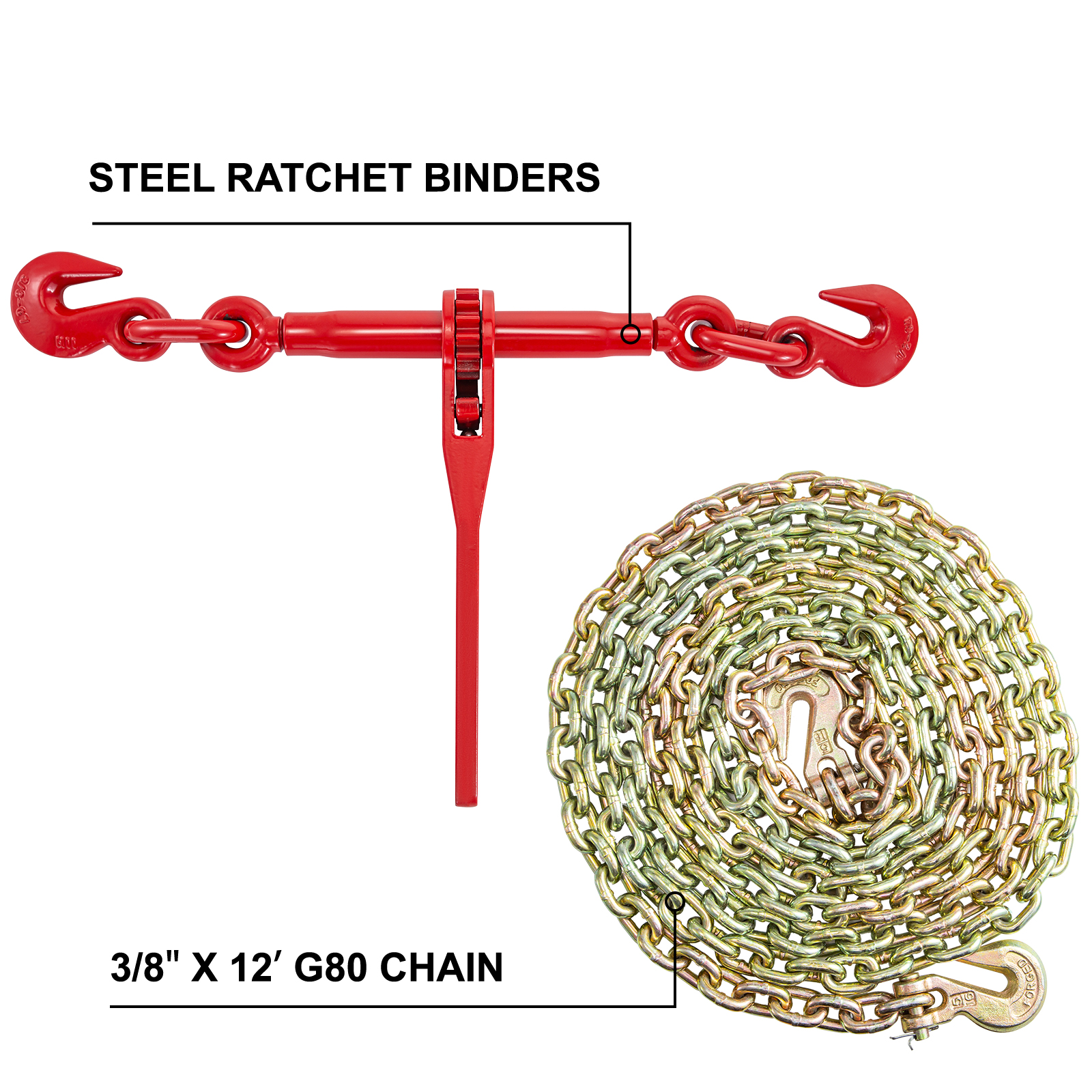 VEVOR Chain and Binder Kit 3/8in1/2in, Ratchet Load Binders 9215lbs