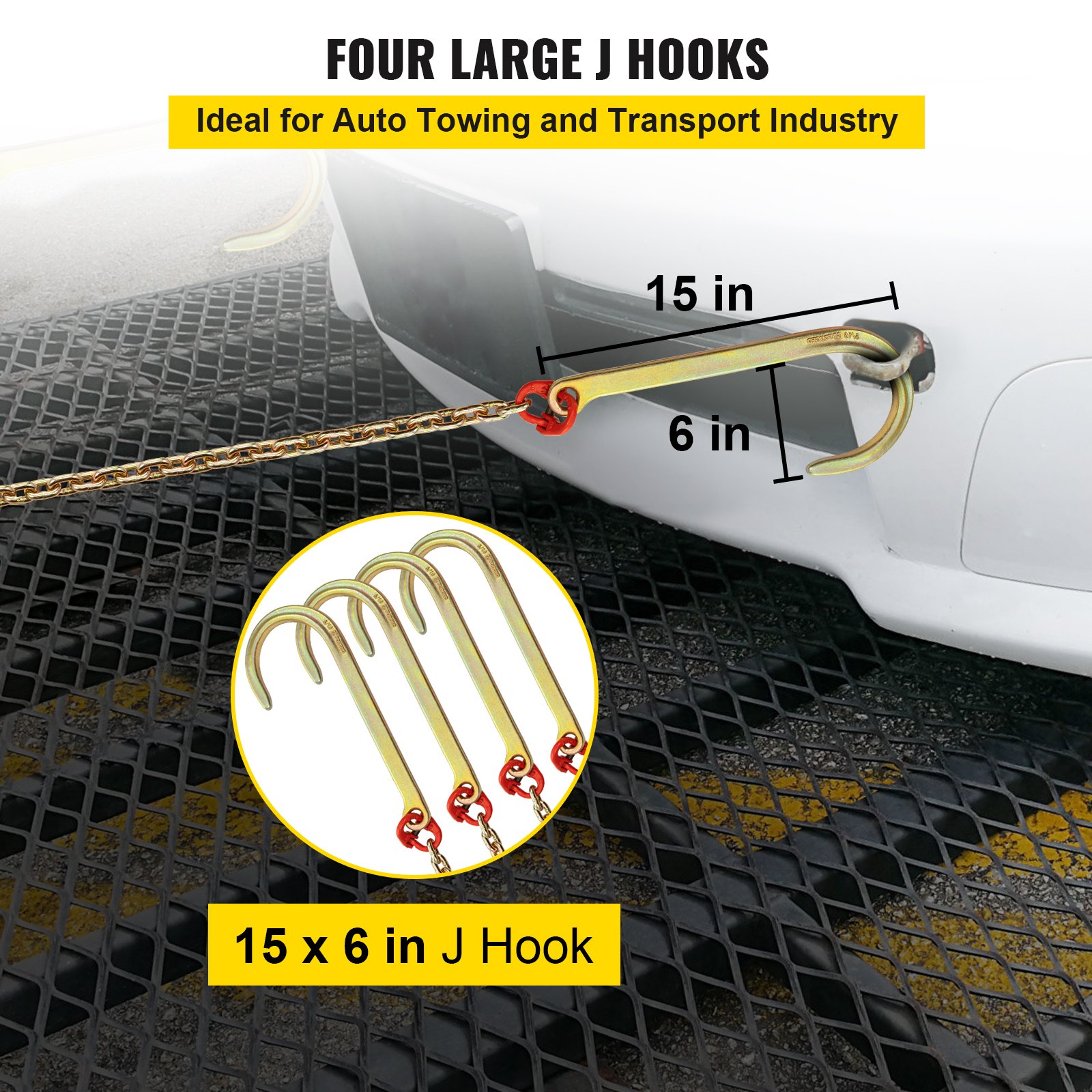 VEVOR J Hook Chain, 5/16 in x 10 ft Tow Chain Bridle, Grade 80 J Hook Transport Chain, 9260 Lbs