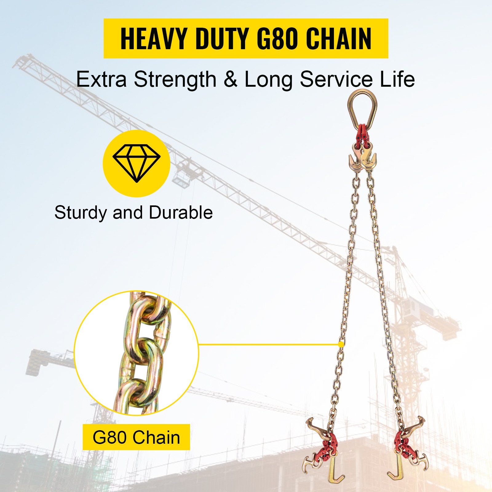 VEVOR 0.3"X35.4" G80 Alloy Steel Chain J Hook Chains for Towing, V