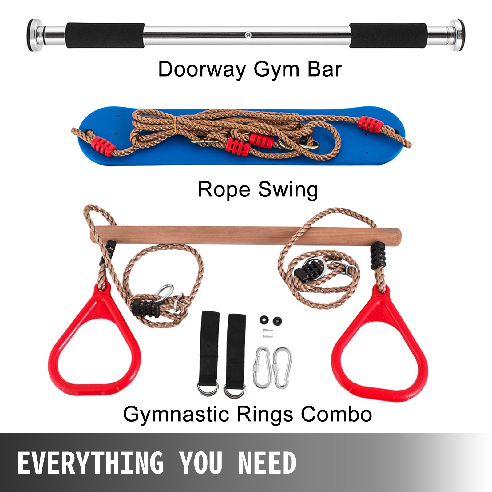 VEVOR Trapeze Swing Bar with Rings, Trapeze Swing Bar for Kids