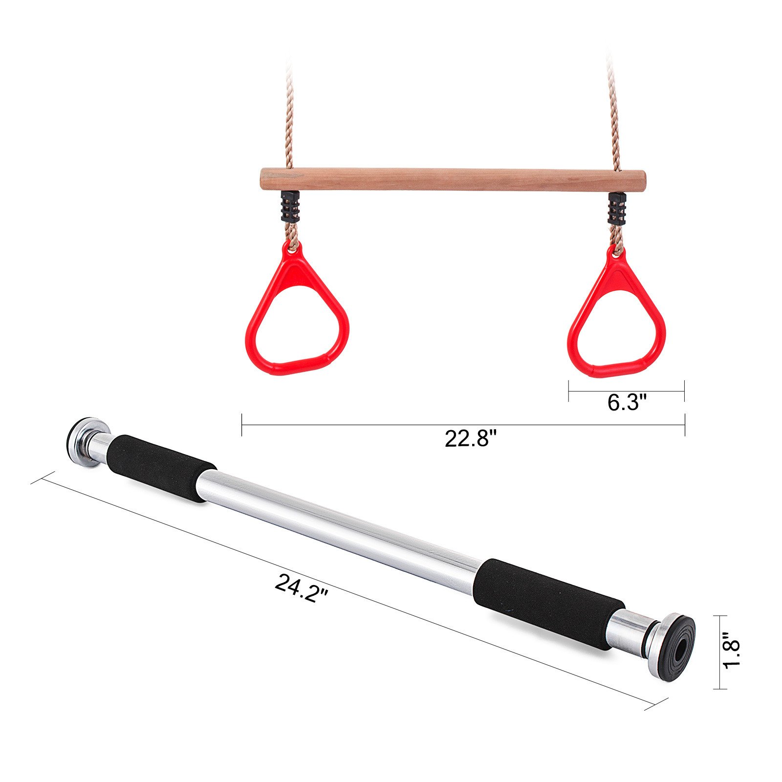 VEVOR Trapeze Swing Bar with Rings, Trapeze Swing Bar for Kids