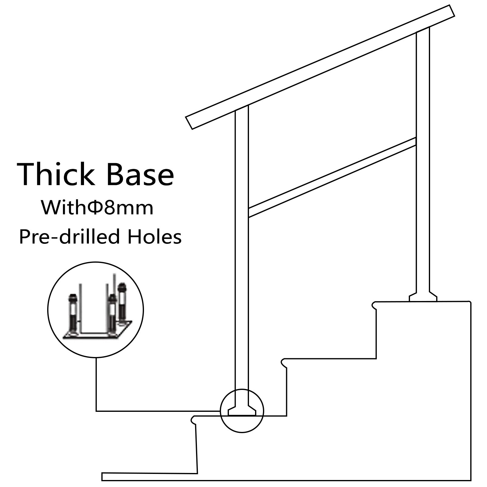 VEVOR Outdoor Handrail 165LBS Load Handrail Outdoor Stairs Aluminum Stair Handrail 36 x 35
