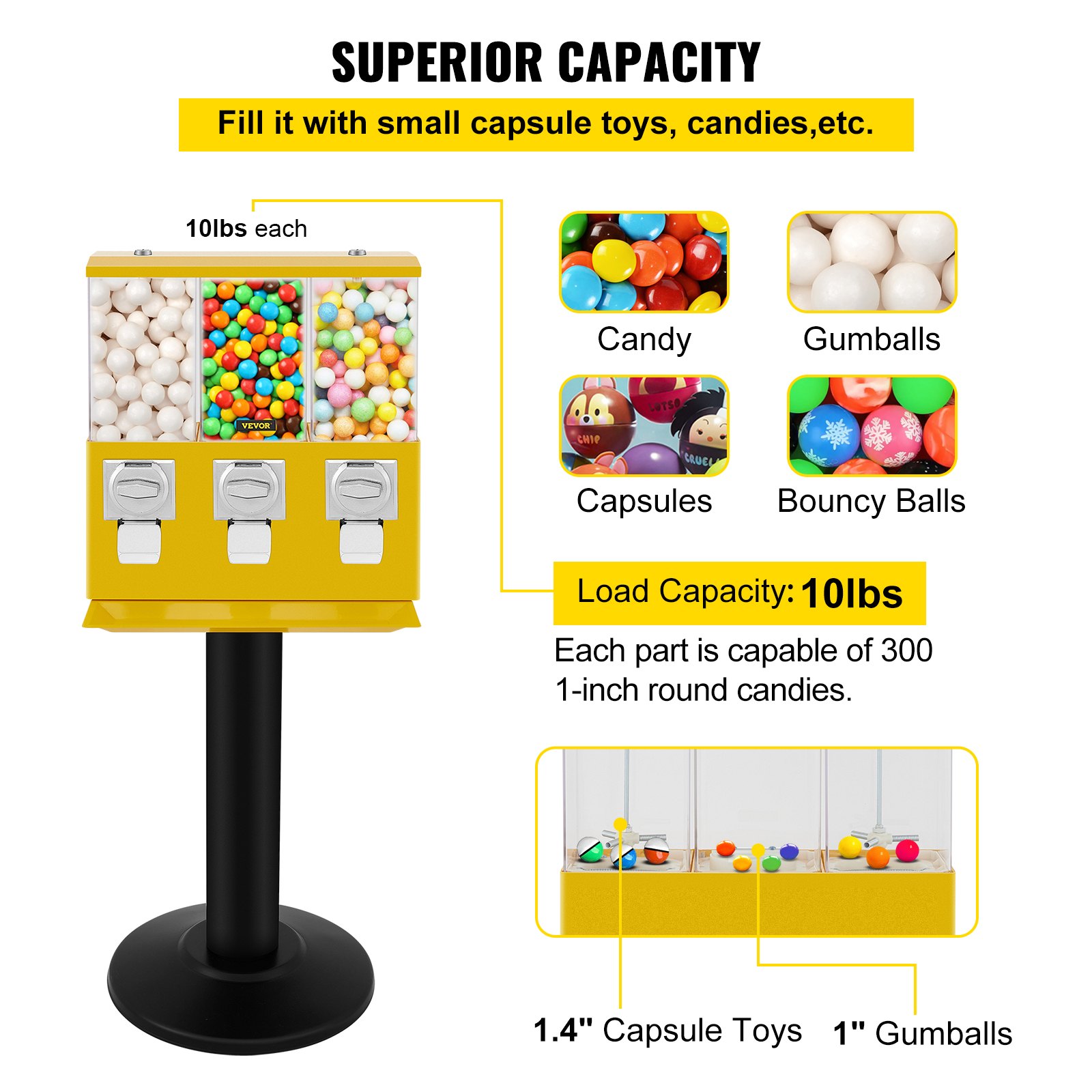 VEVOR Triple Head Candy Vending Machine, 1-inch Gumball Vending Machine ...