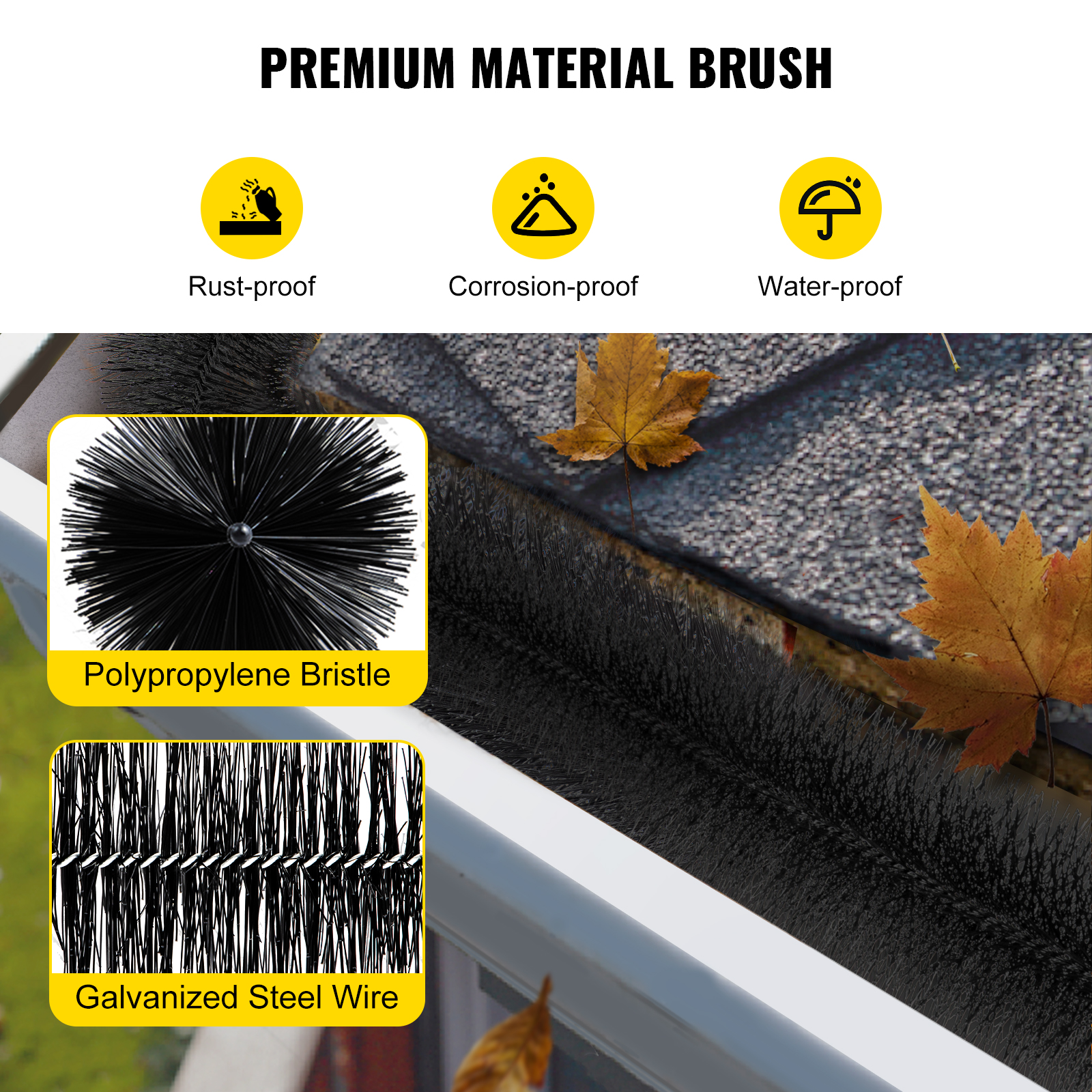 VEVOR Gutter Guard Brush with 15 FT Length Bristle, 4.33"(Dia) Gutter