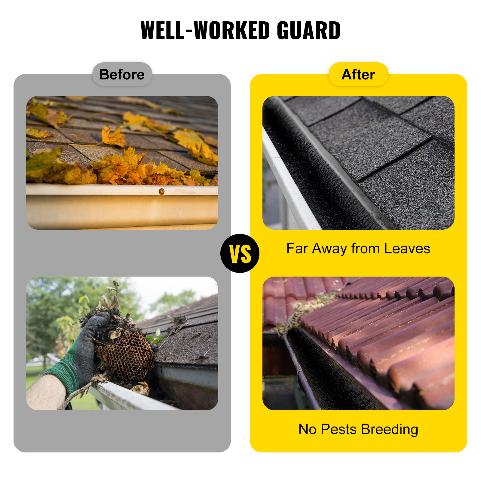 VEVOR Gutter Guard Brush with 30 FT Length Bristle, 4.33"(Dia) Gutter