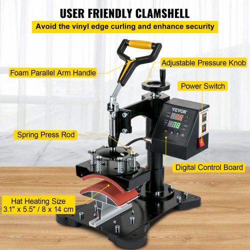 VEVOR Cap Press, 3.1 x 5.5 inch Hat Press Machine, Dual Digital Control