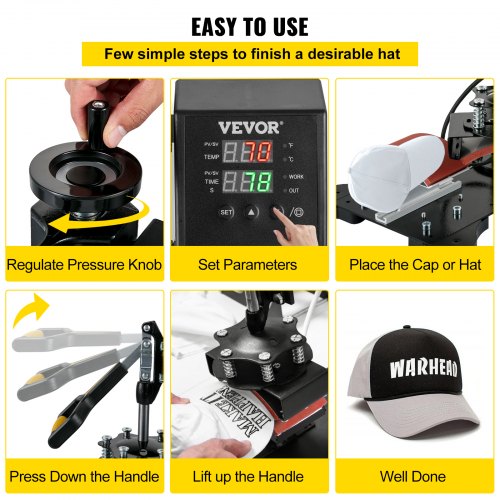 VEVOR Cap Press, 3.1 x 5.5 inch Hat Press Machine, Dual Digital Control