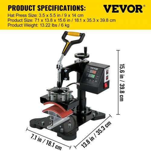 VEVOR Cap Press, 3.1 x 5.5 inch Hat Press Machine, Dual Digital Control