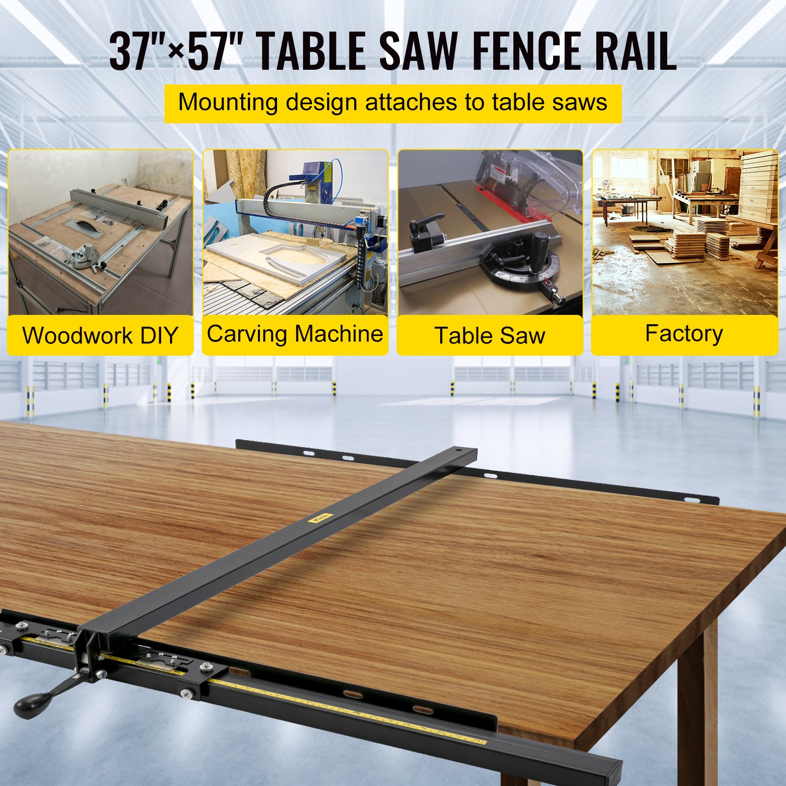 VEVOR Table Saw Rip Fence and Rail System 37" × 57" Wide w/ Front Guide