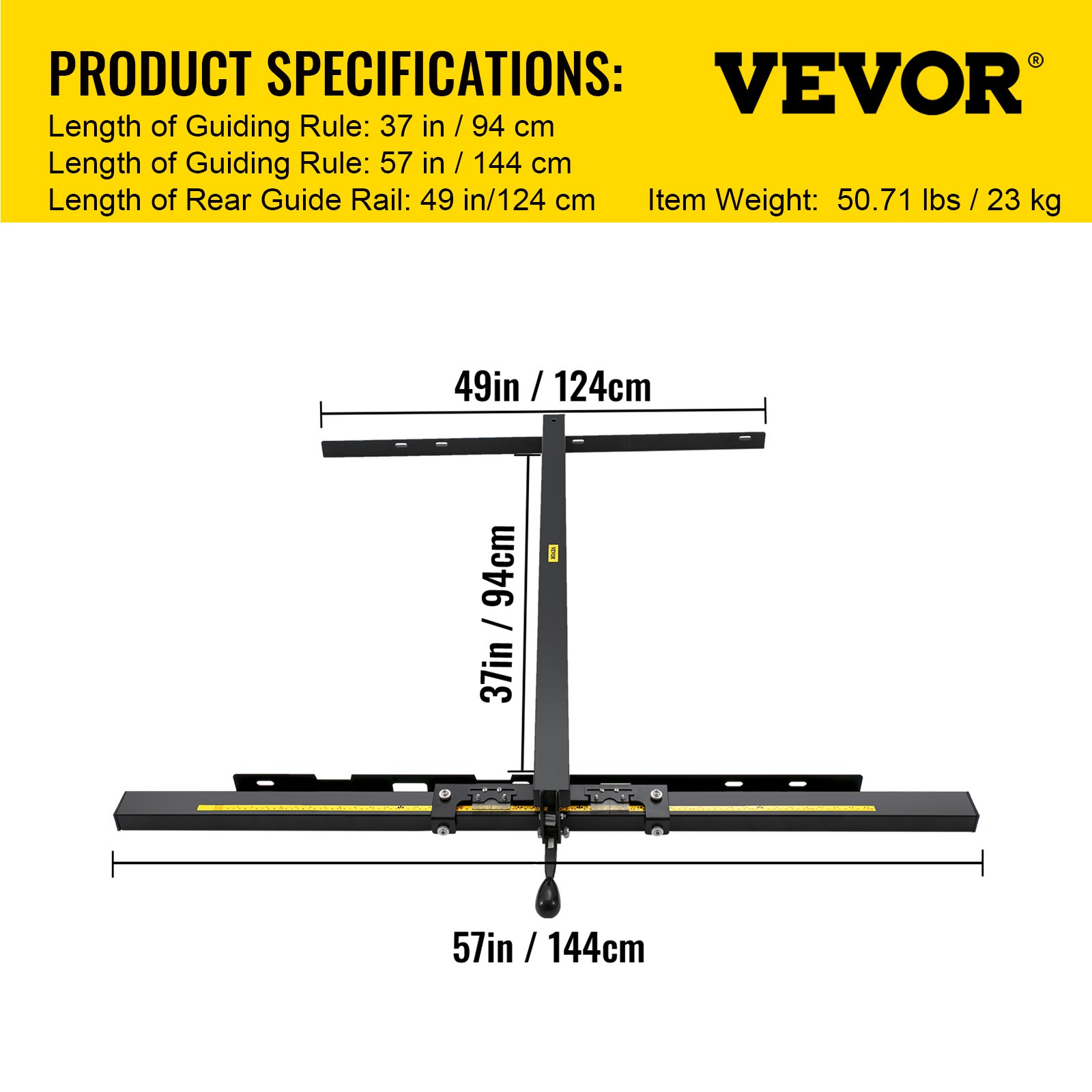 VEVOR Table Saw Rip Fence and Rail System 37" × 57" Wide w/ Front Guide