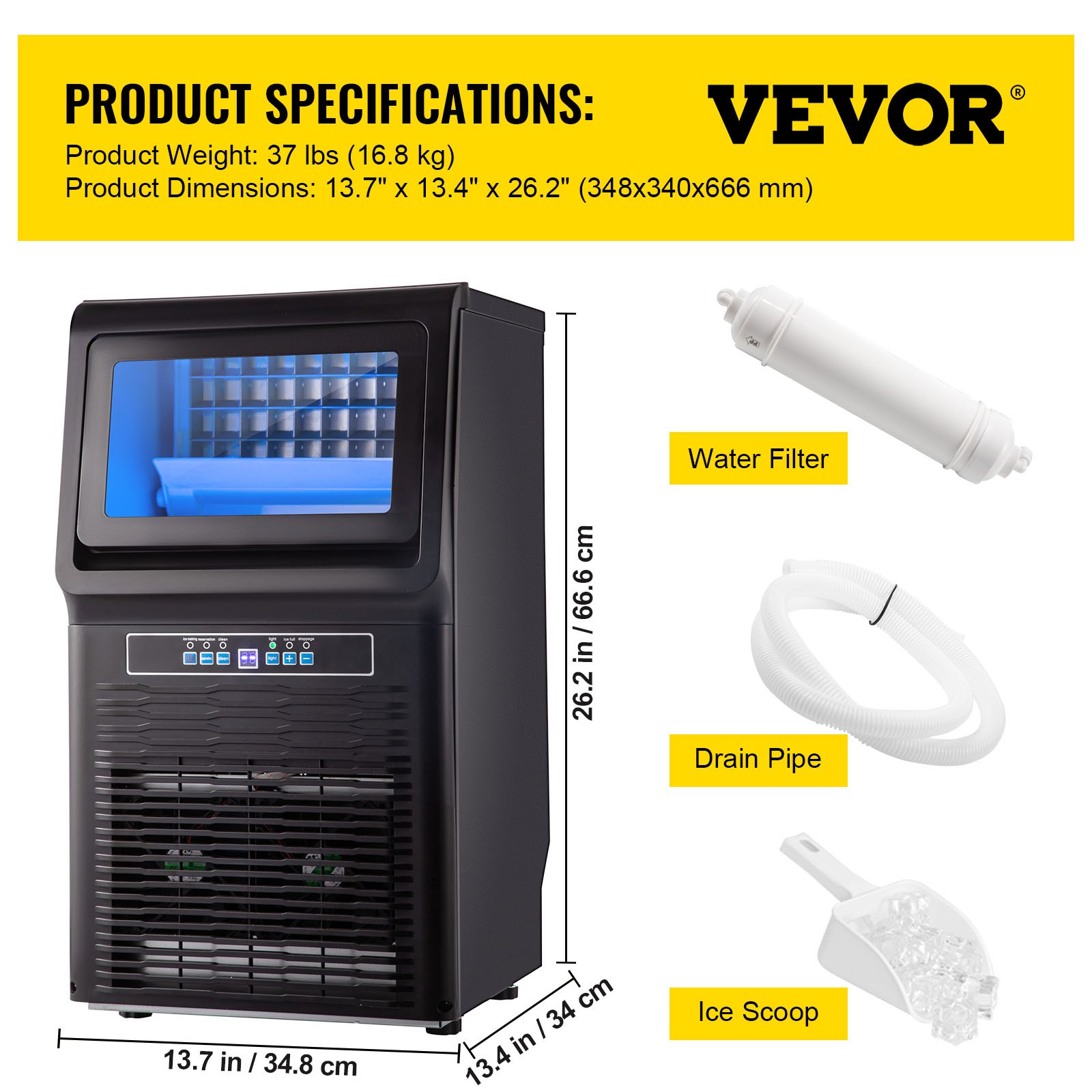 VEVOR Countertop Ice Maker Automatic Ice Machine 70 LBS Builtin Ice