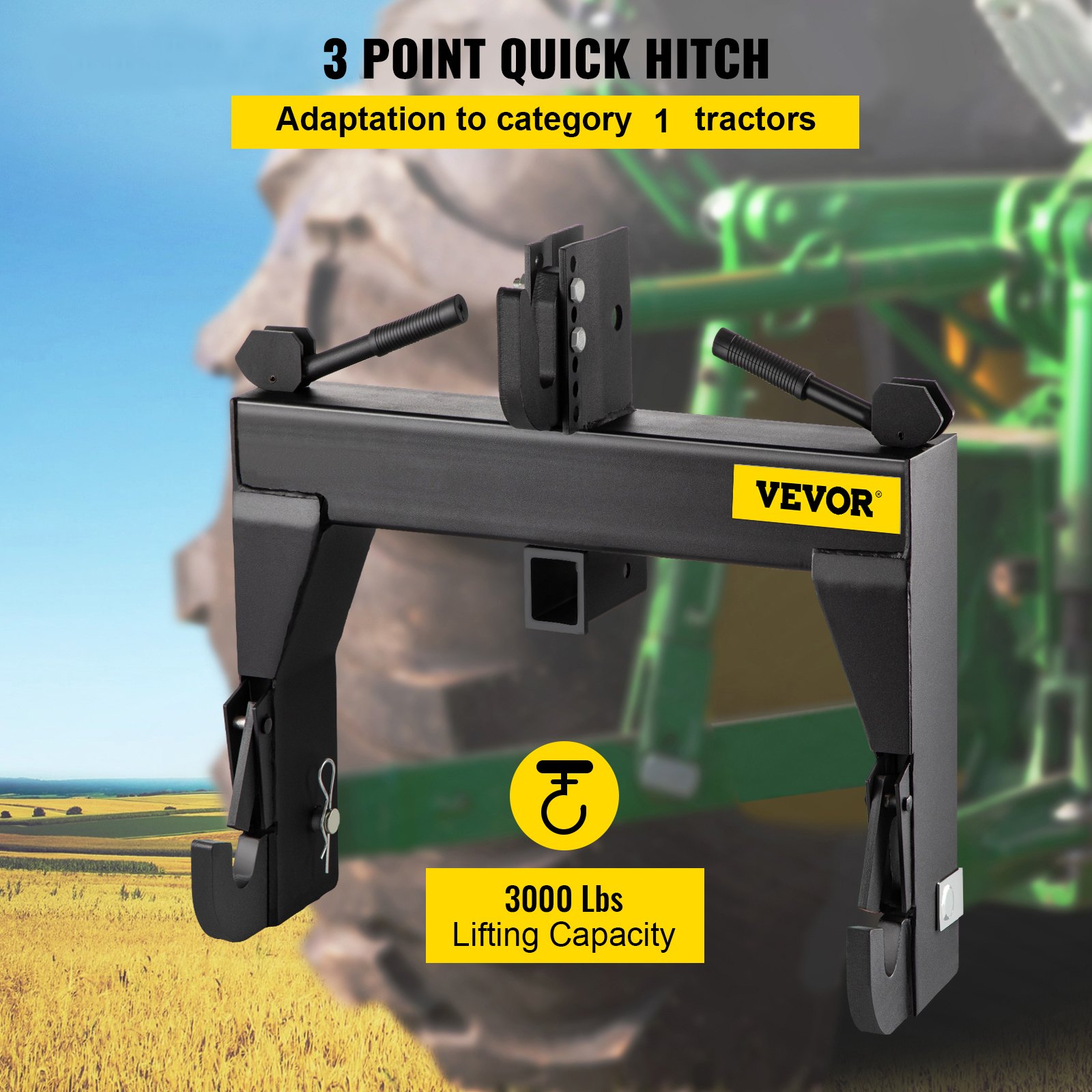 VEVOR Category 1 And 2, 3 Point Quick Hitch, 3000 LB Heavy Duty Alloy Steel Tractor Quick Hitch