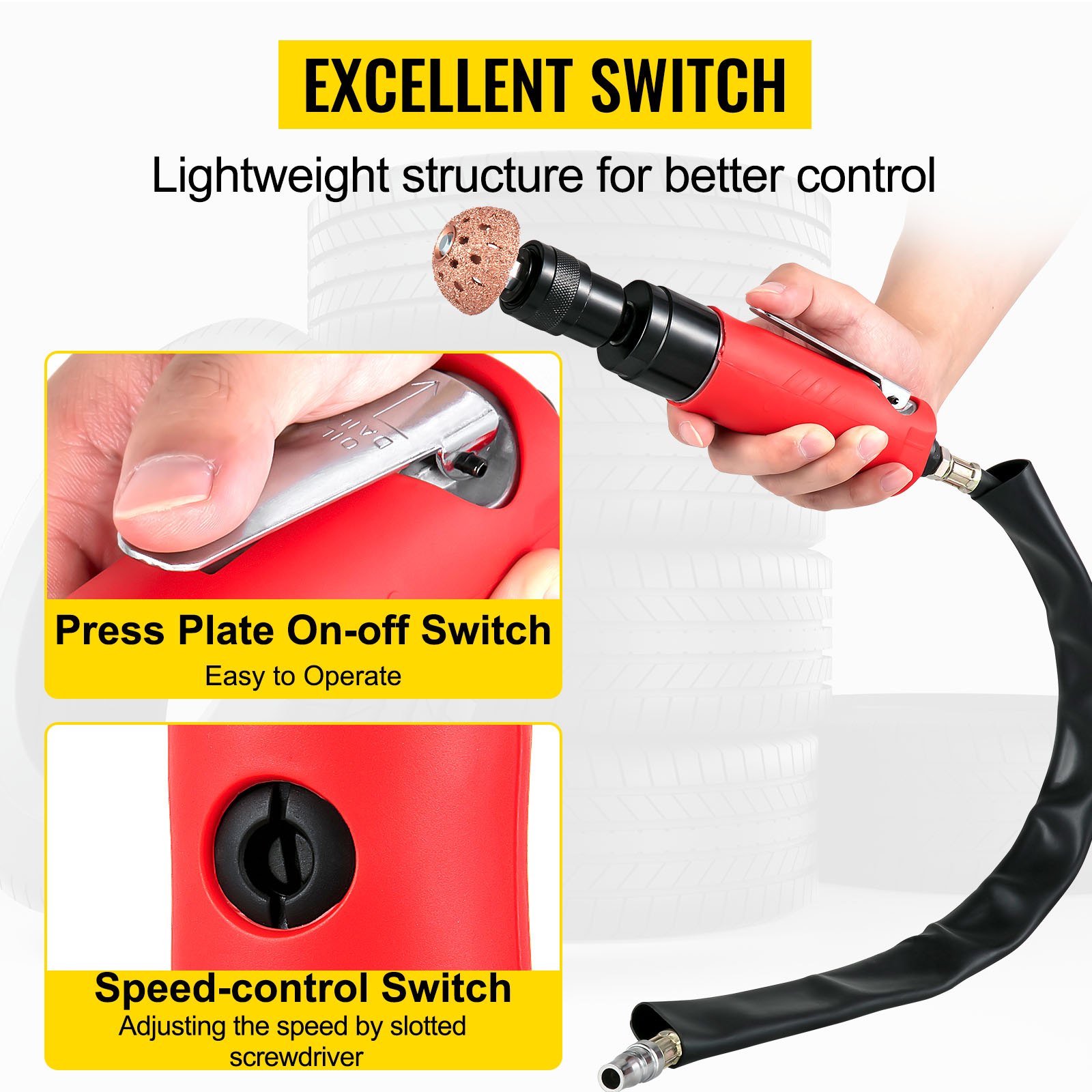 VEVOR Air Tire Buffer, 2500rpm Low Speed Tire Buffer, 35 mm Pneumatic