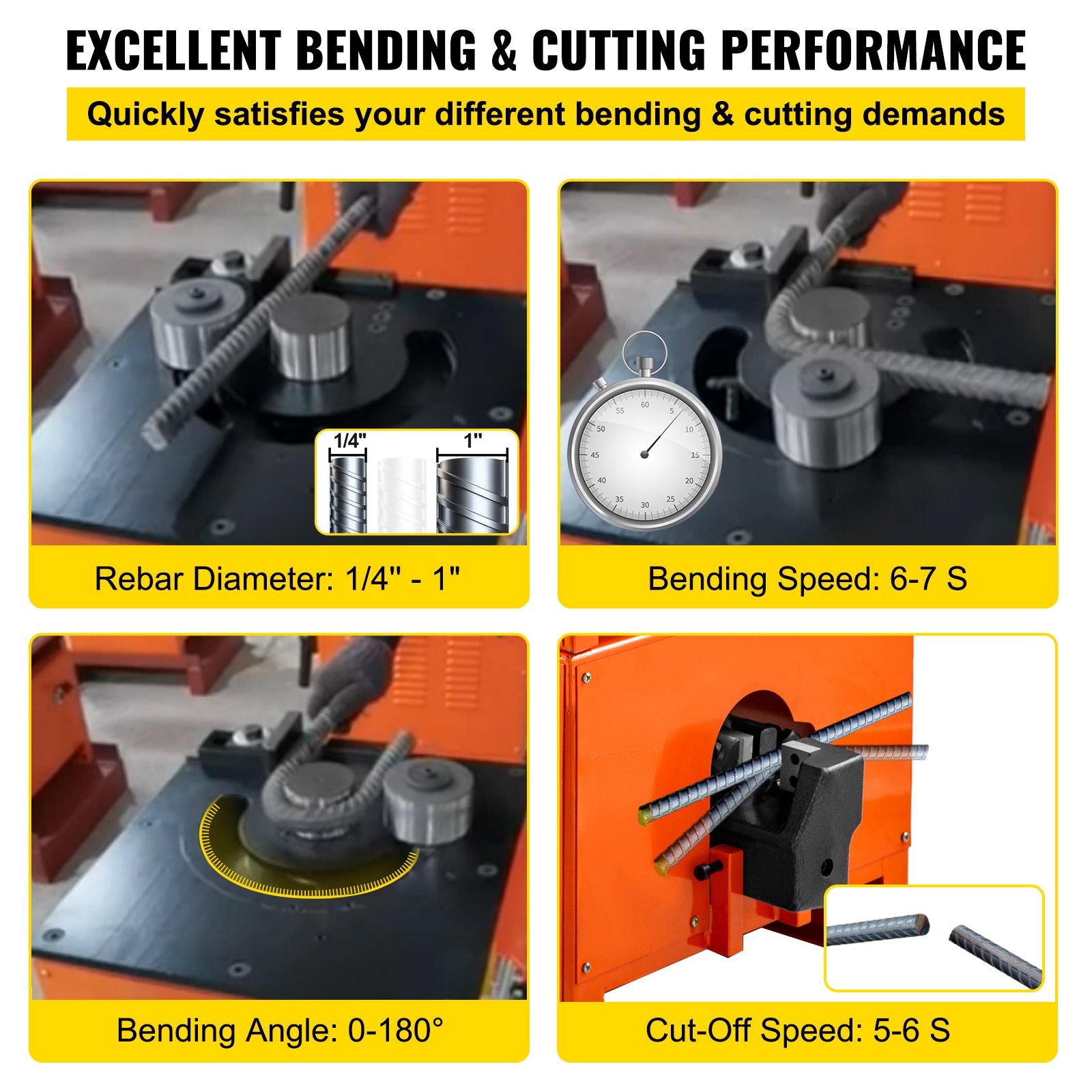 VEVOR Hydraulic Rebar Bender 1700 Wattage Electric Rebar Bender and Cutter, 1''/25 mm Max Rebar