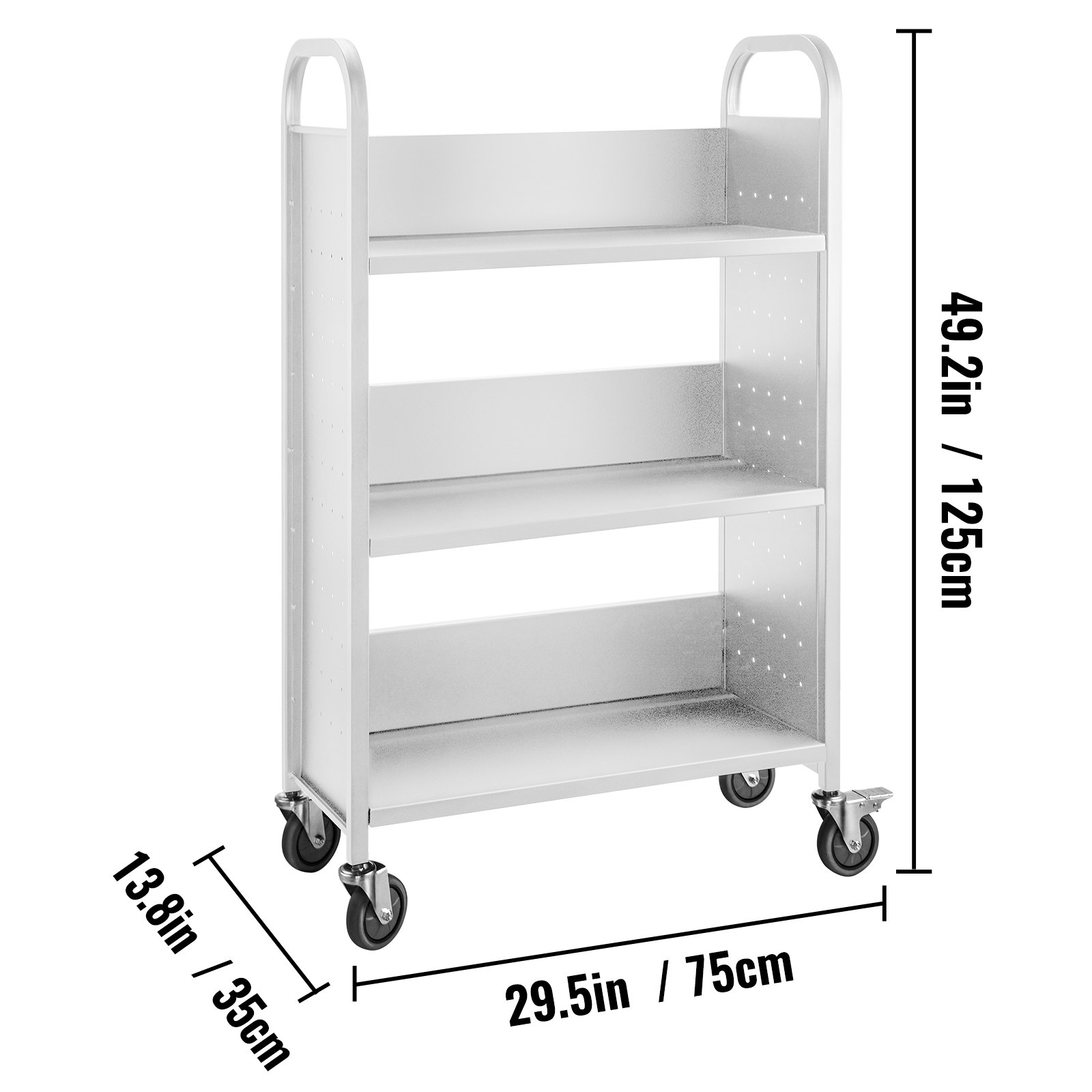 VEVOR Book Cart, 200lbs Library Cart, 30x14x49 Inch Rolling Book Cart