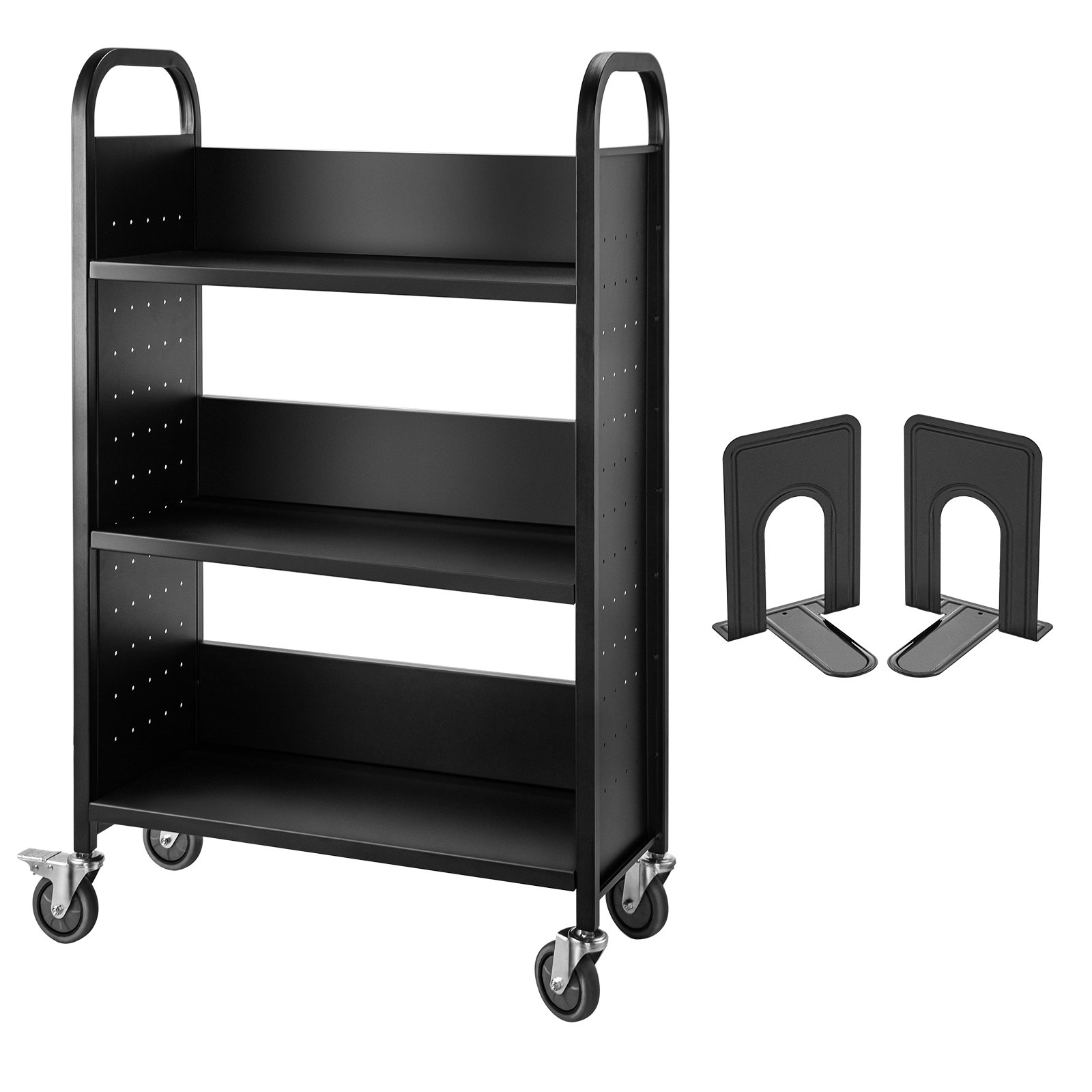 Book Cart Library Cart 200lb with Single Sided LShaped Sloped Shelves
