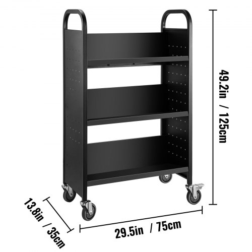 Book Cart Library Cart 200lb with Single Sided V-Shaped Sloped Shelves ...