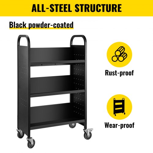 Book Cart Library Cart 200lb with Single Sided VShaped Sloped Shelves