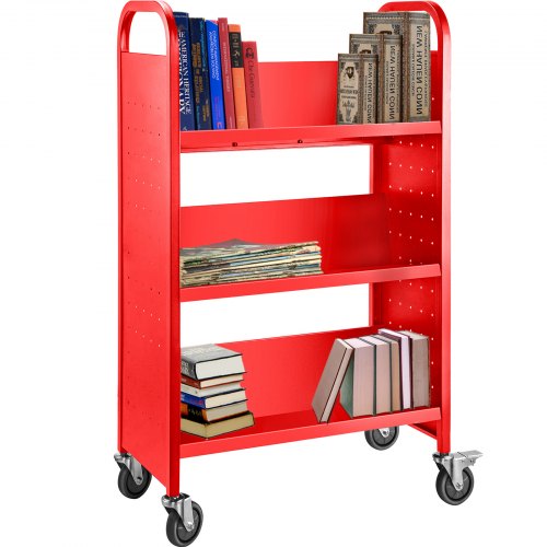 Book Cart Library Cart 200lb with Single Sided VShaped Sloped Shelves