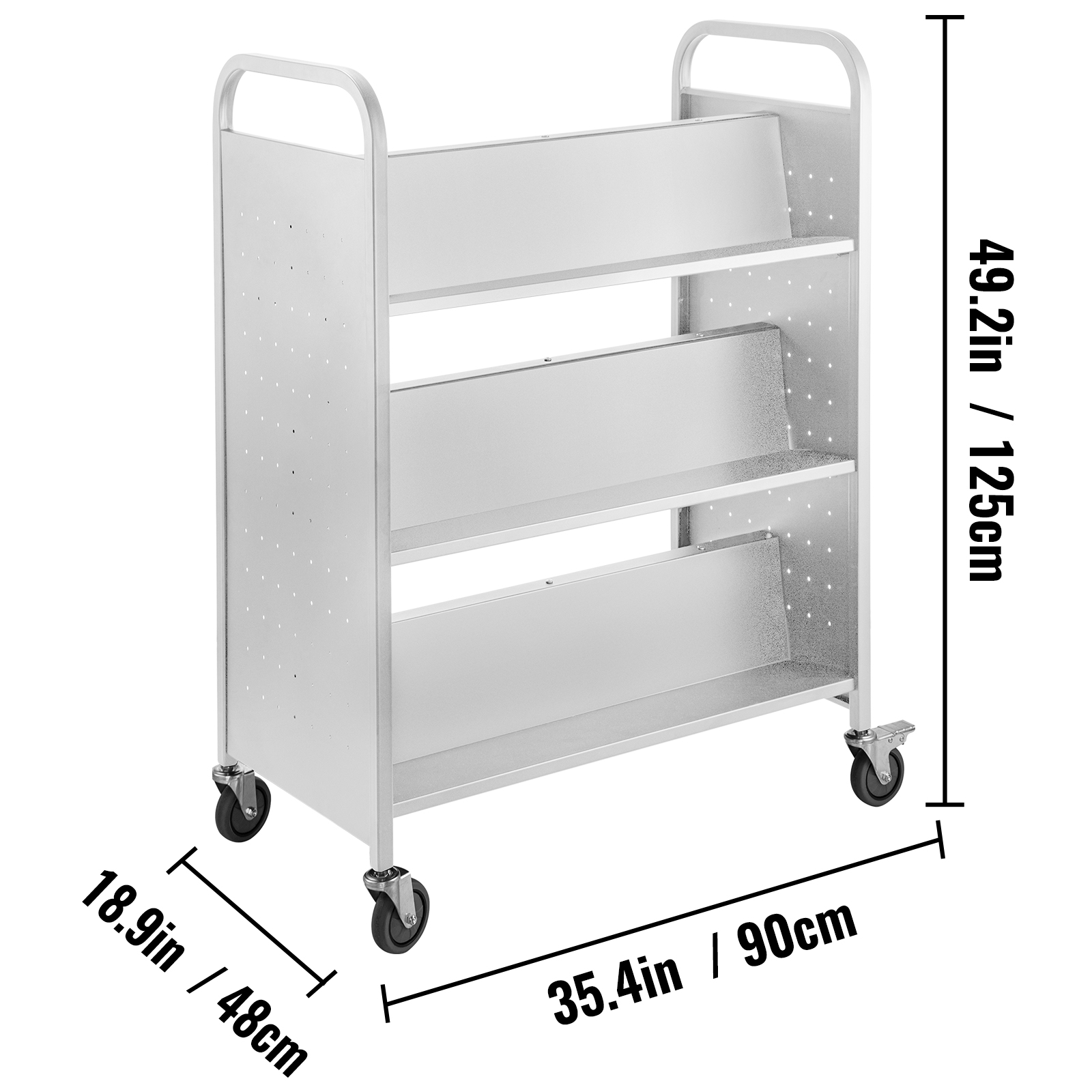 Book Cart Library Cart 200lb with Double Sided WShaped Sloped Shelves