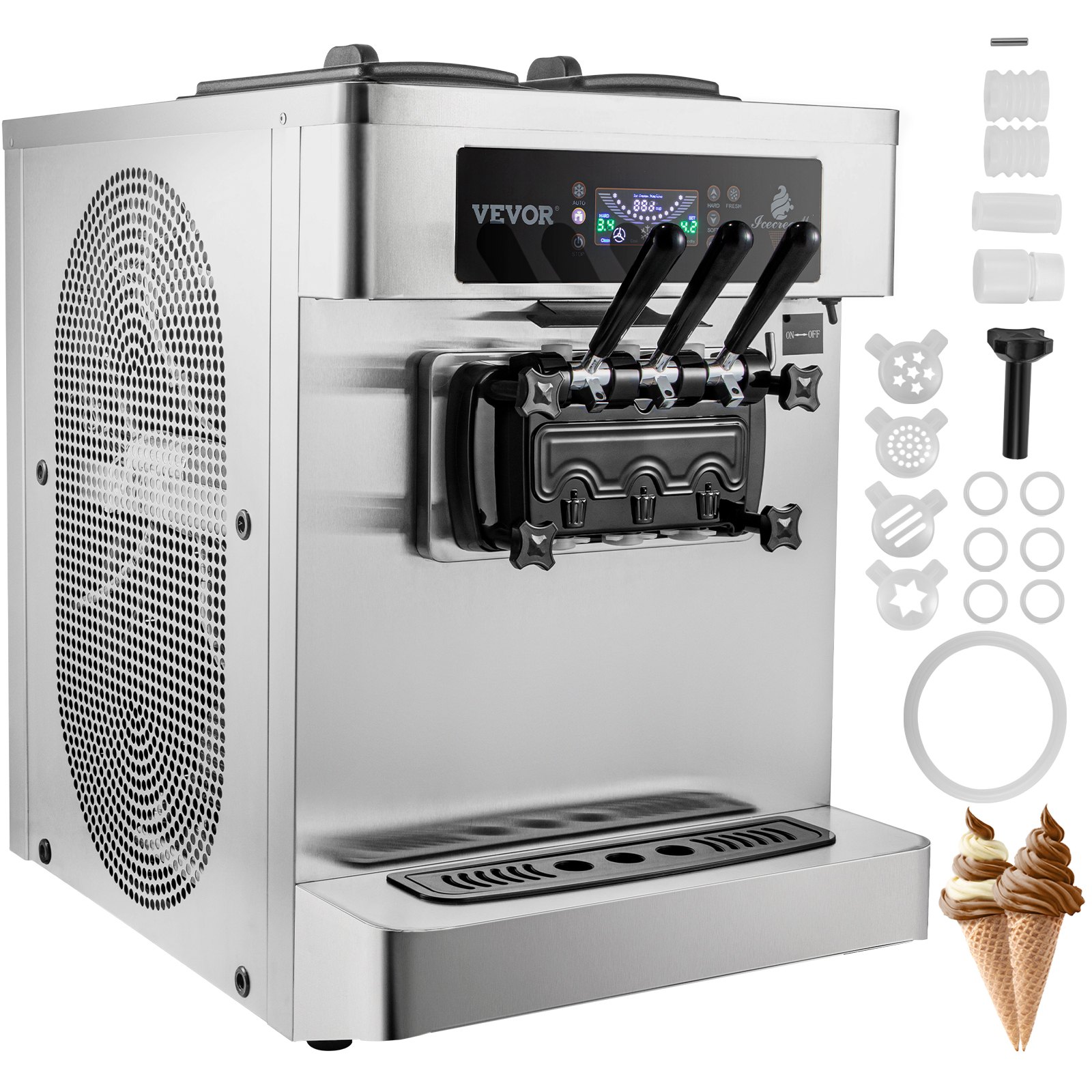 VEVOR Countertop Ice Cream Maker, 2028L/H Yield, 2+1 Flavors Soft