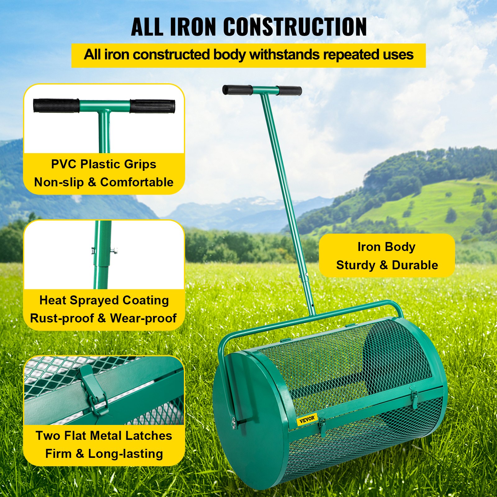 Vevor Compost Spreader Peat Moss Spreader 24 Inches Iron Lawn Garden