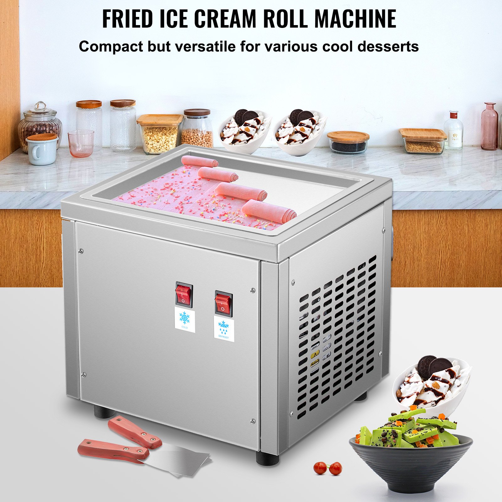 VEVOR Commercial Rolled Ice Cream Machine, StirFried Ice Cream Roll
