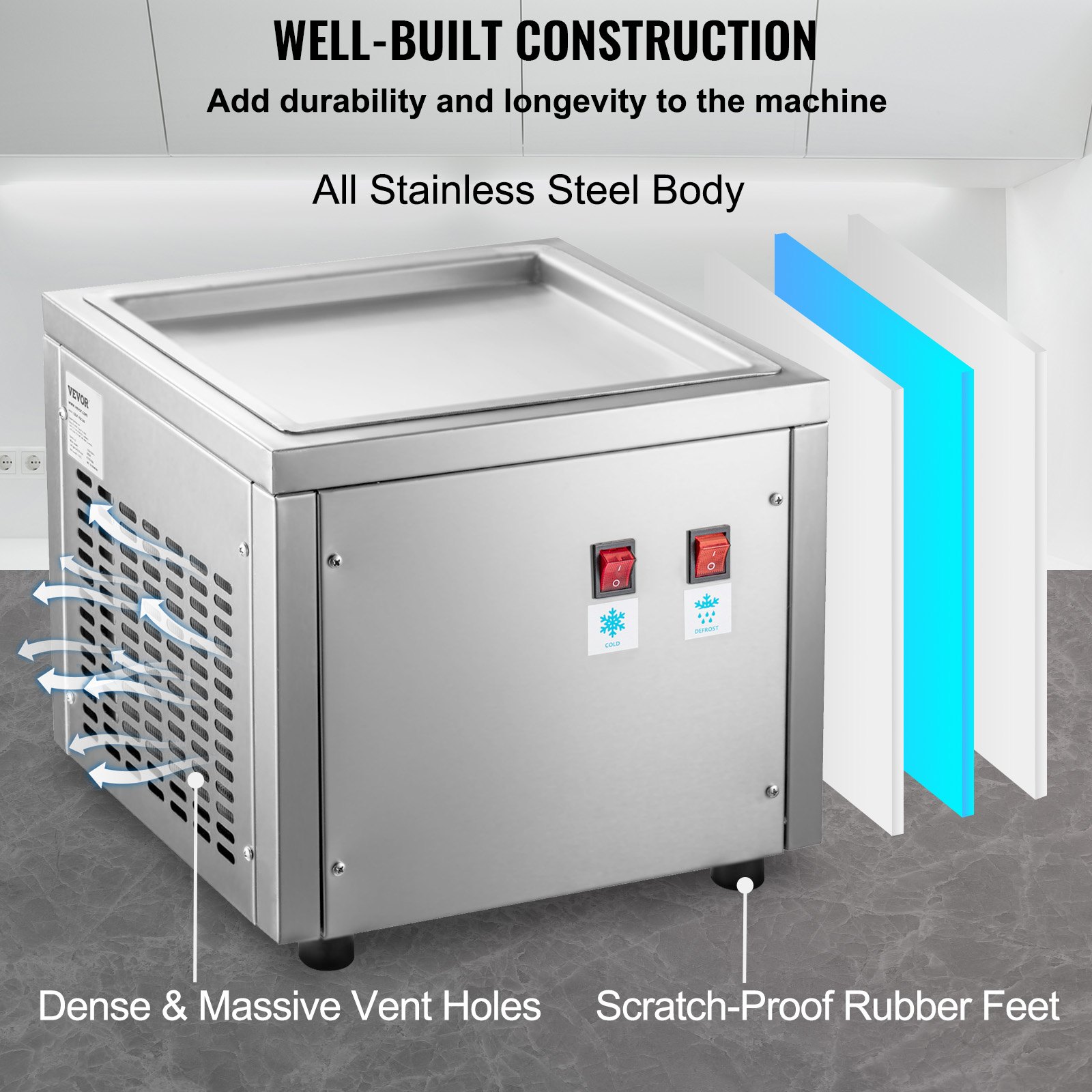 VEVOR Commercial Rolled Ice Cream Machine, StirFried Ice Cream Roll