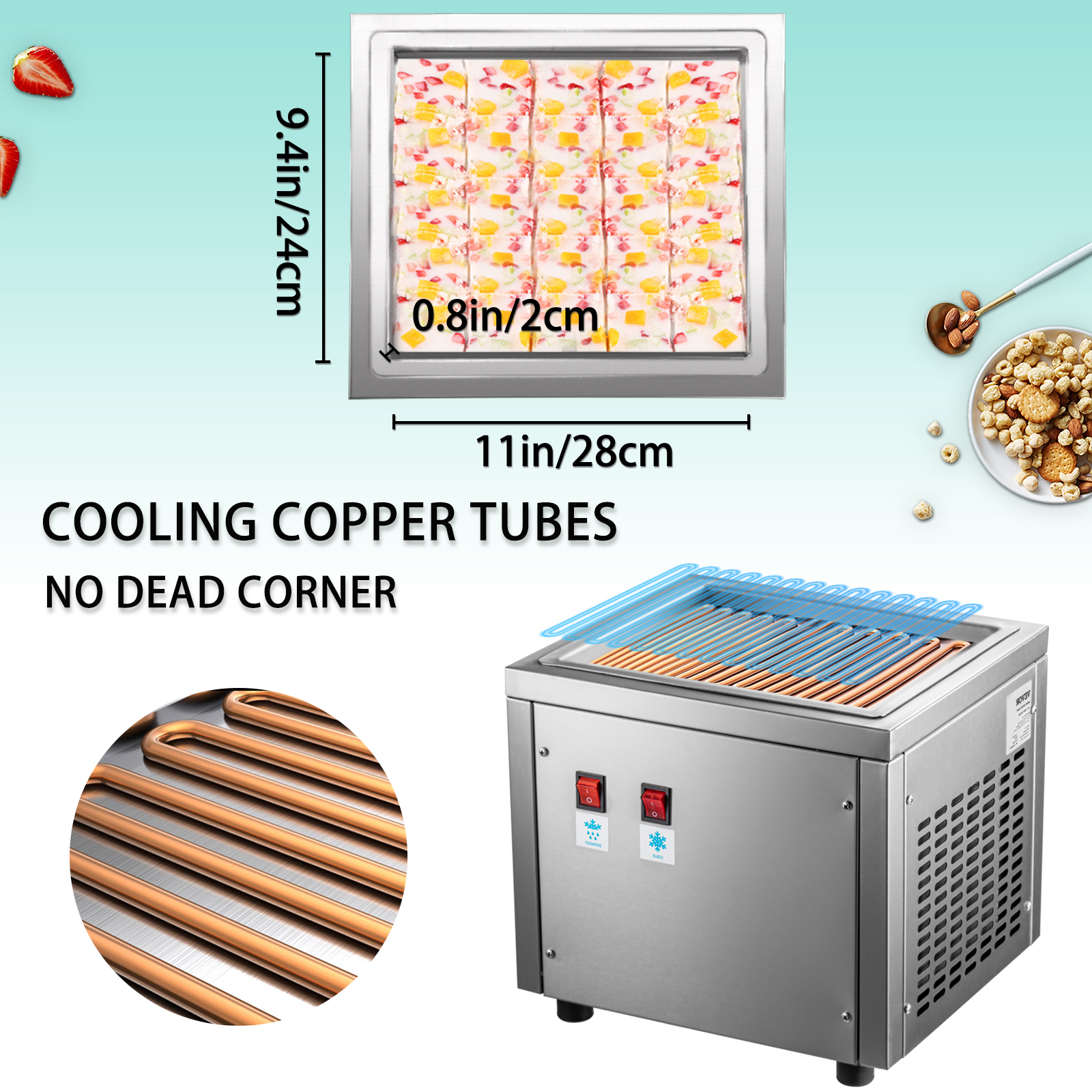 VEVOR Commercial Ice Roll Maker, StirFried Ice Cream Roll Machine with Single Square Pan