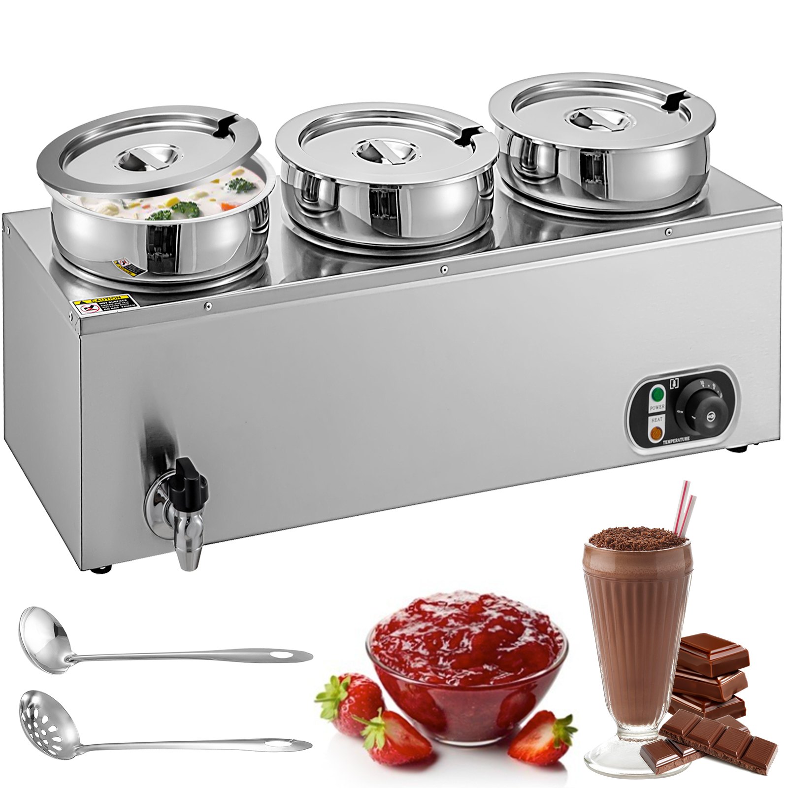 VEVOR 110V Commercial Soup Warmer 22.2 Qt Capacity, 800W Electric Food Warmer Adjustable Temp