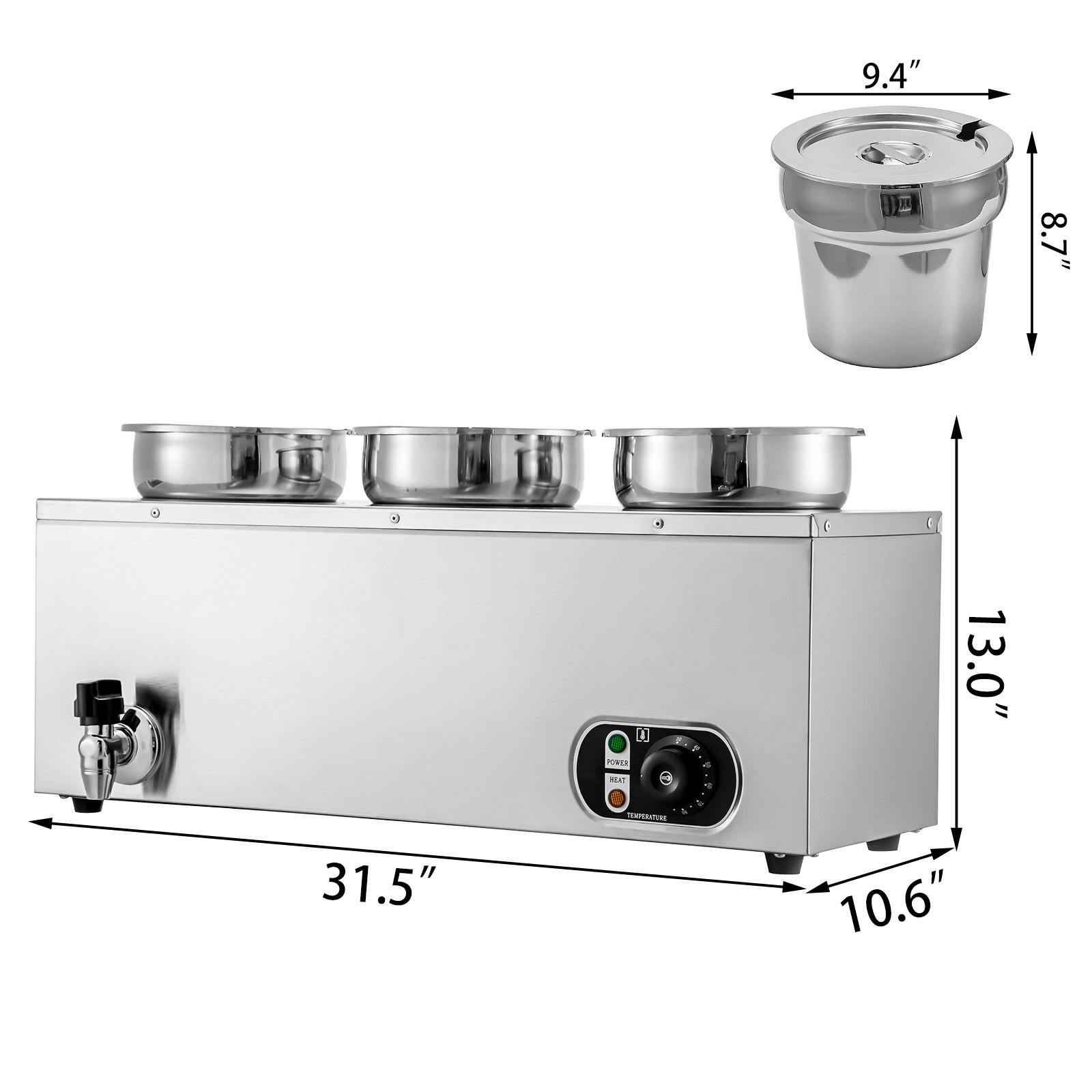 VEVOR 110V Commercial Soup Warmer 22.2 Qt Capacity, 800W Electric Food Warmer Adjustable Temp