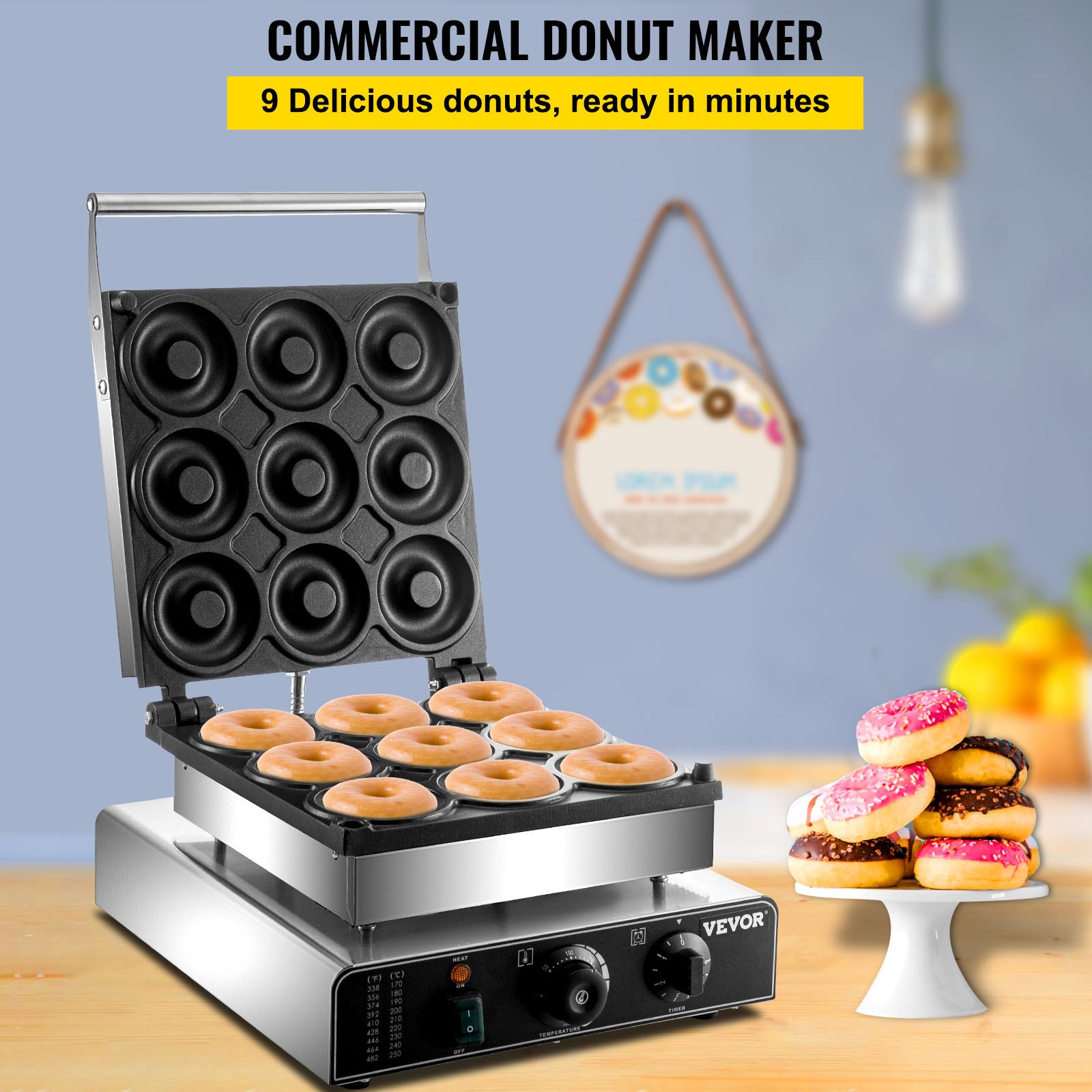 Vevor Electric Donut Maker, 9 Holes Commercial Donut Machine, 2000w 