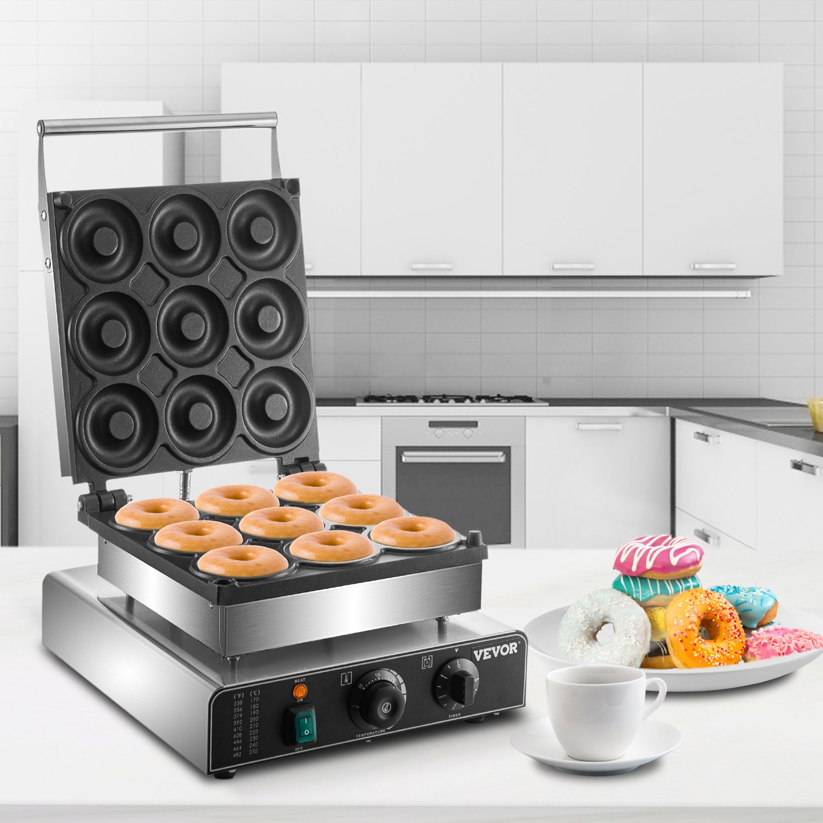 VEVOR Electric Donut Maker, 9 Holes Commercial Donut Machine, 2000W ...