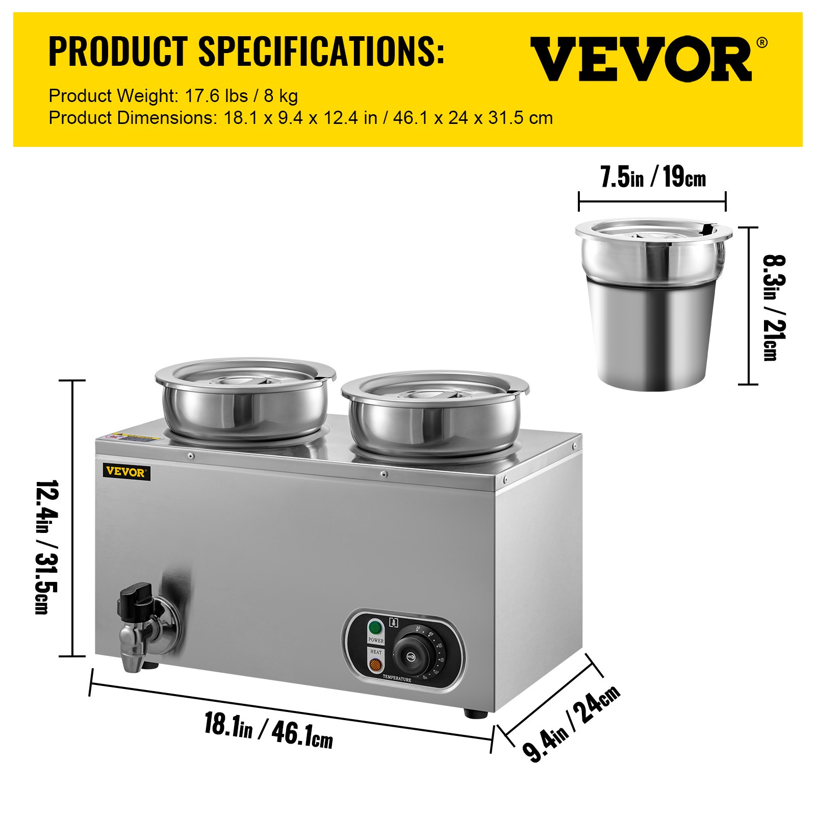 VEVOR Commercial Soup Warmer Soup Station Dual 4L Round Pots, Soup