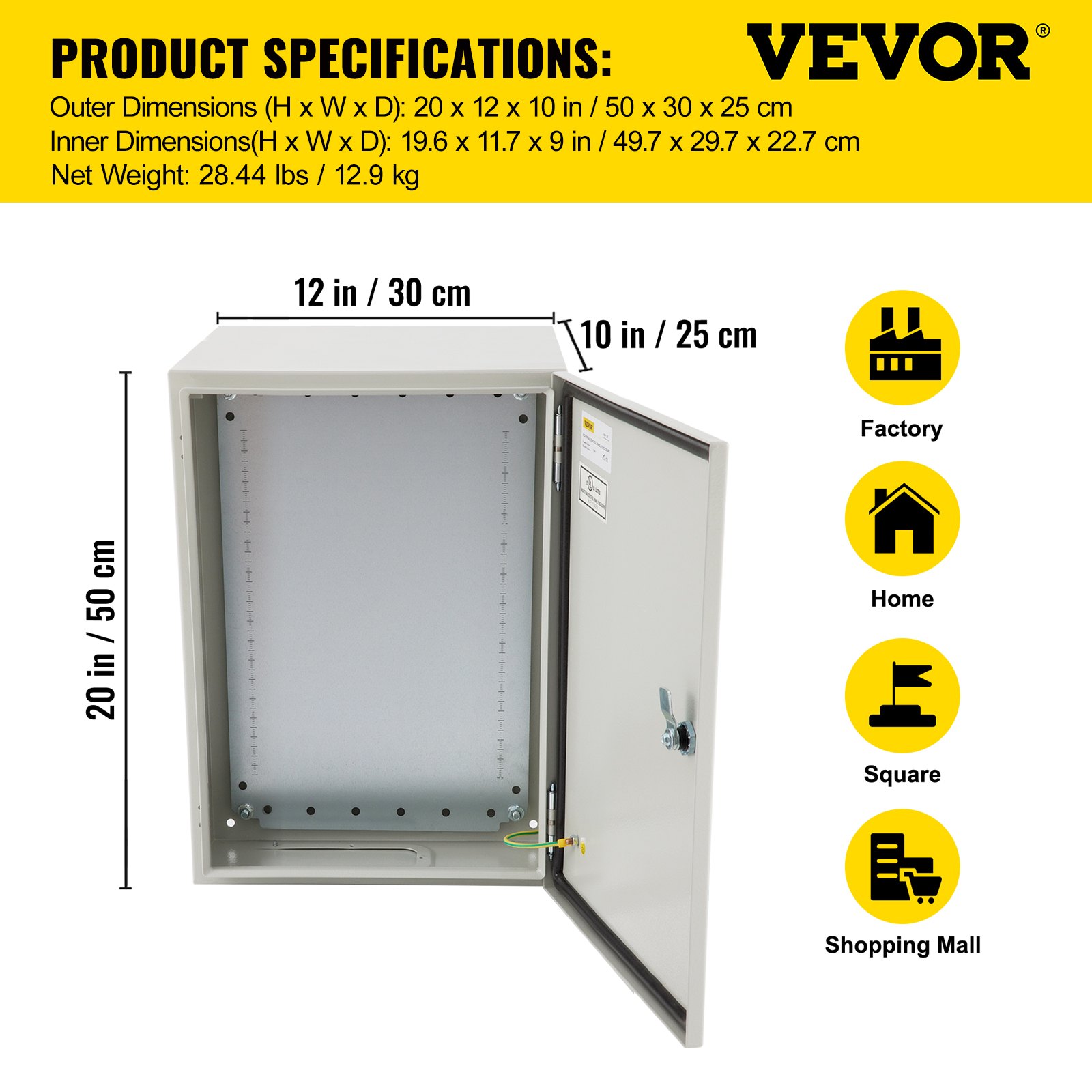 VEVOR Electrical Enclosure, 20'' X 12'' X 10'', UL Certified NEMA 4 ...