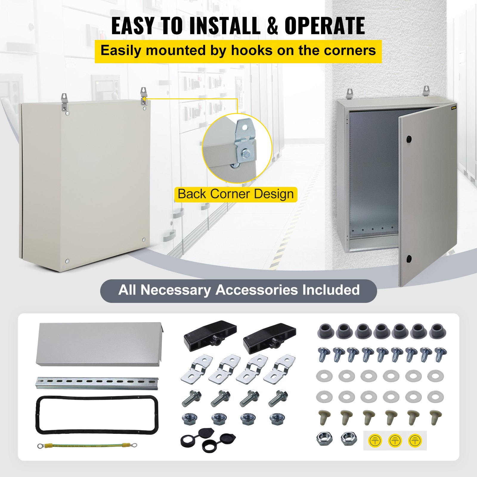 VEVOR Electrical Steel Enclosure Box NEMA 4 Outdoor Enclosure 24 x 16 x 12'' UL VEVOR US