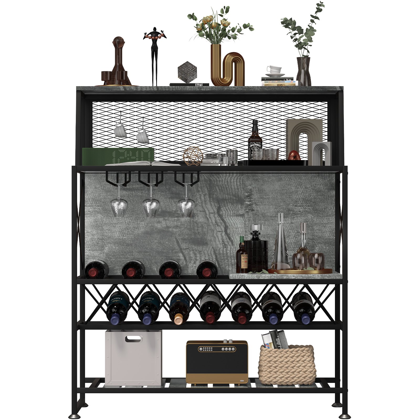 VEVOR Wine Rack Home Bar Table, Industrial Liquor Storage with