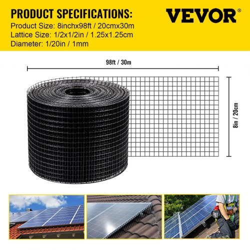 Vevor Solar Panel Wire Mesh Critter Guard Kit 8in X 98ft Pvc Coated Guard  Mesh